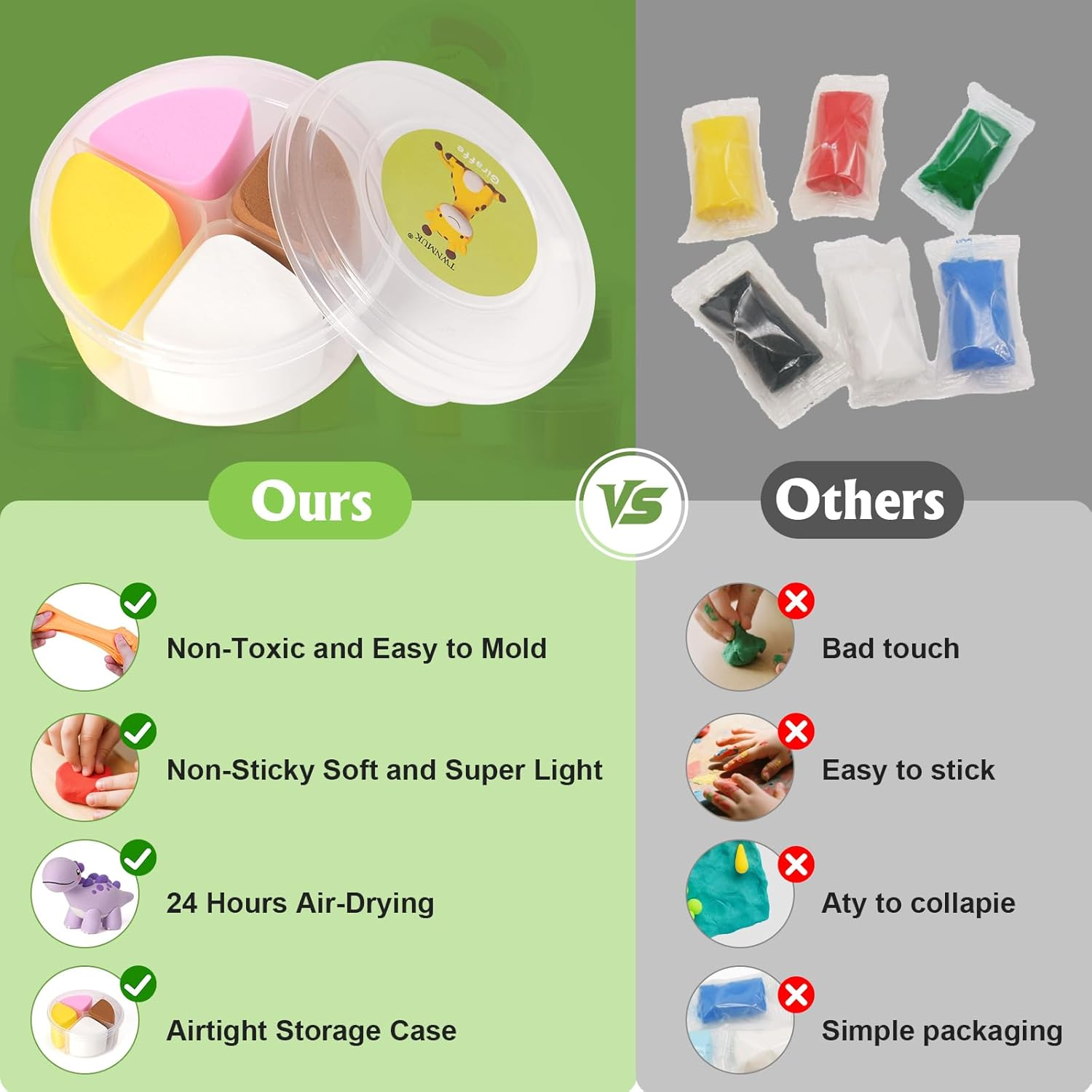 Air Drying Clay Set - Kids Modelling Clay,12 Animals DIY Molding Clay Art Crafts Set,Non-Stick,Soft Ultra-Light, Safe Non-Toxic,Sculpting Tools and Tutorials, Toys Gifts Boys Girls 3+ (Cute Animals) image number 3