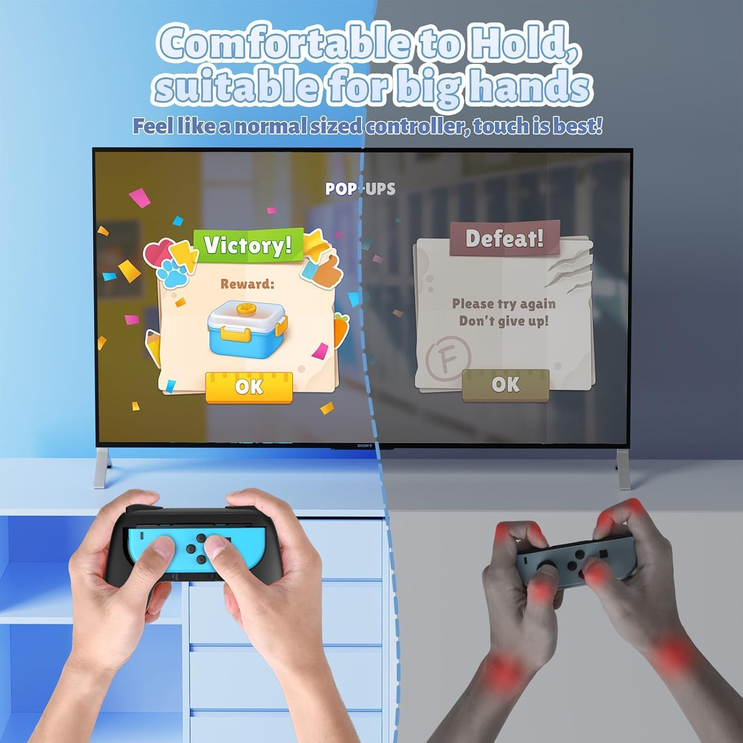 ZONEY Grips Compatible with Nintendo Switch Joy-Con&Switch OLED Model, Wear-Resistant Handle Kit Gamepad Replacement for Nintendo Switch Joy Cons &Switch OLED Model for Controller (Black) - Red  Blue image number 6