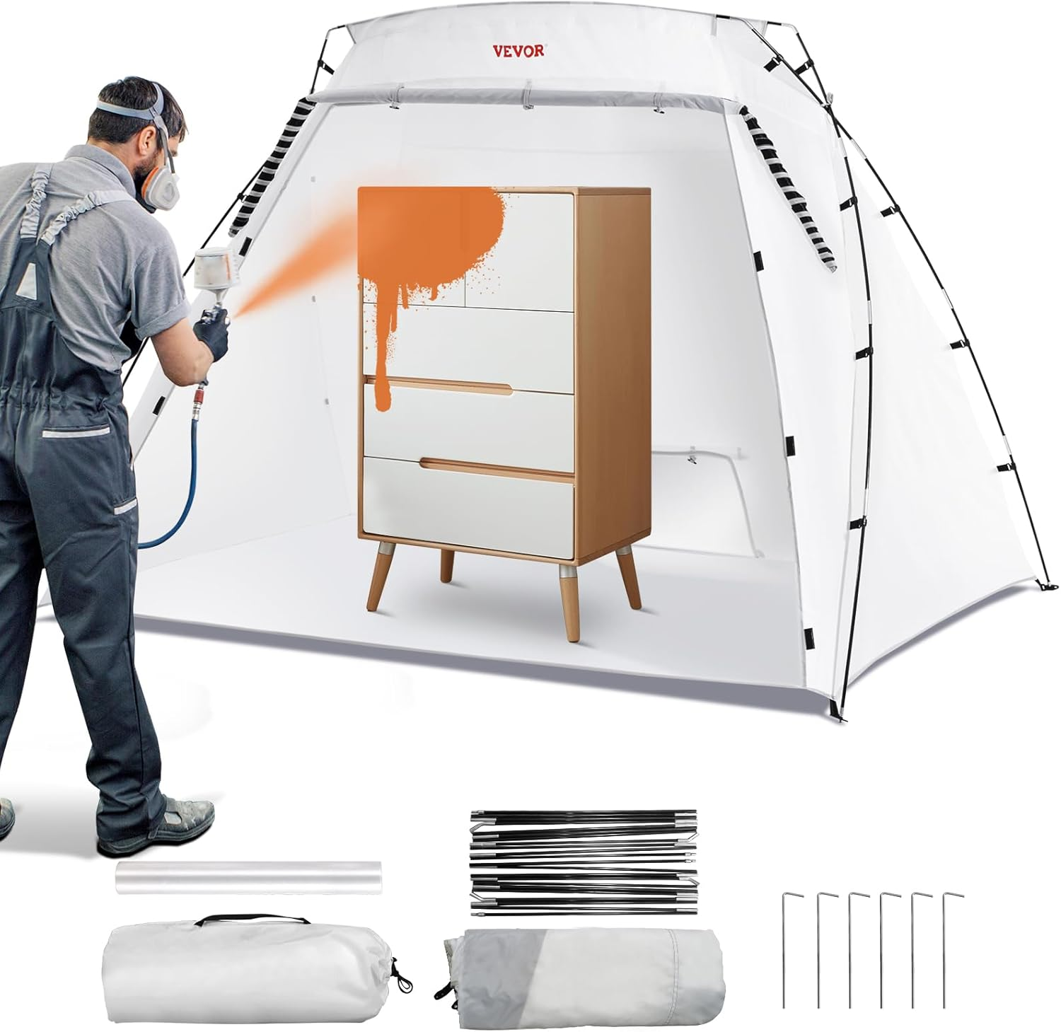 VEVOR Portable Paint Booth, 7.5X5X5 FT Spray Paint Shelter, Larger Spray Paint Tent with Built-In Floor & Mesh Screen, Painting Tent Station for Furniture DIY Hobby Tool image number 3