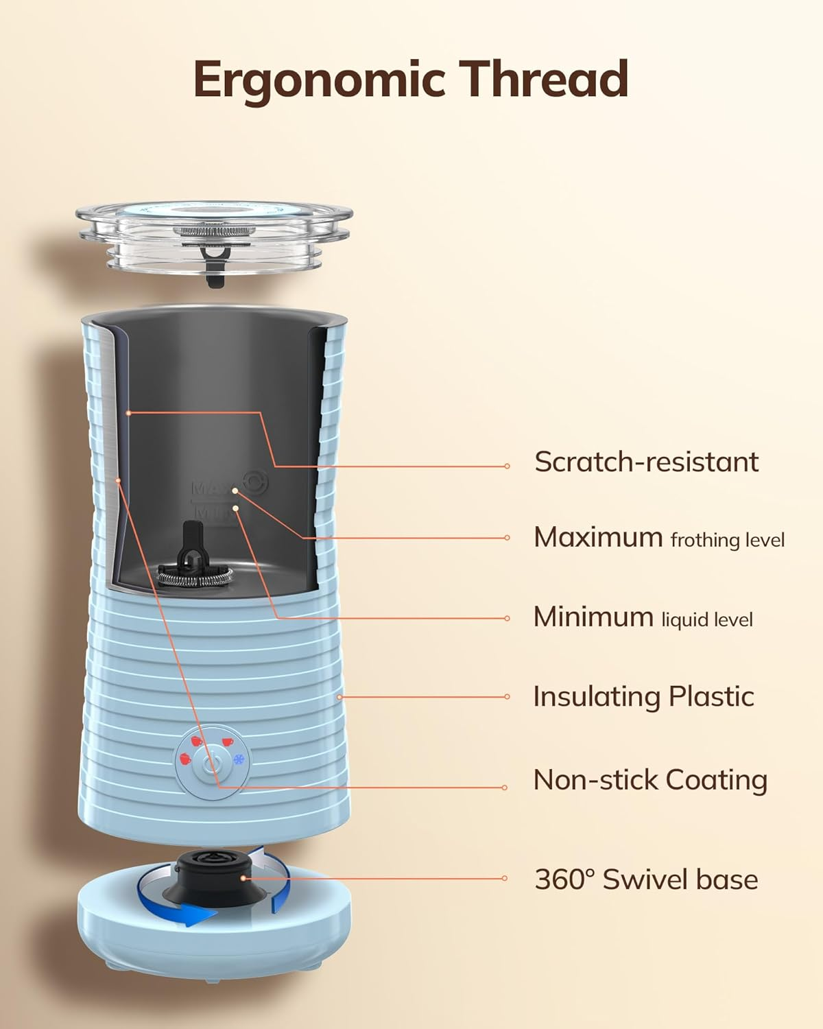 Morpilot Electric Milk Frother, Automatic Milk Frother, 4-In-1, Suitable for Hot and Cold Milk Frother, Latte, Cappuccino, Macchiato, Blue - Blue image number 4