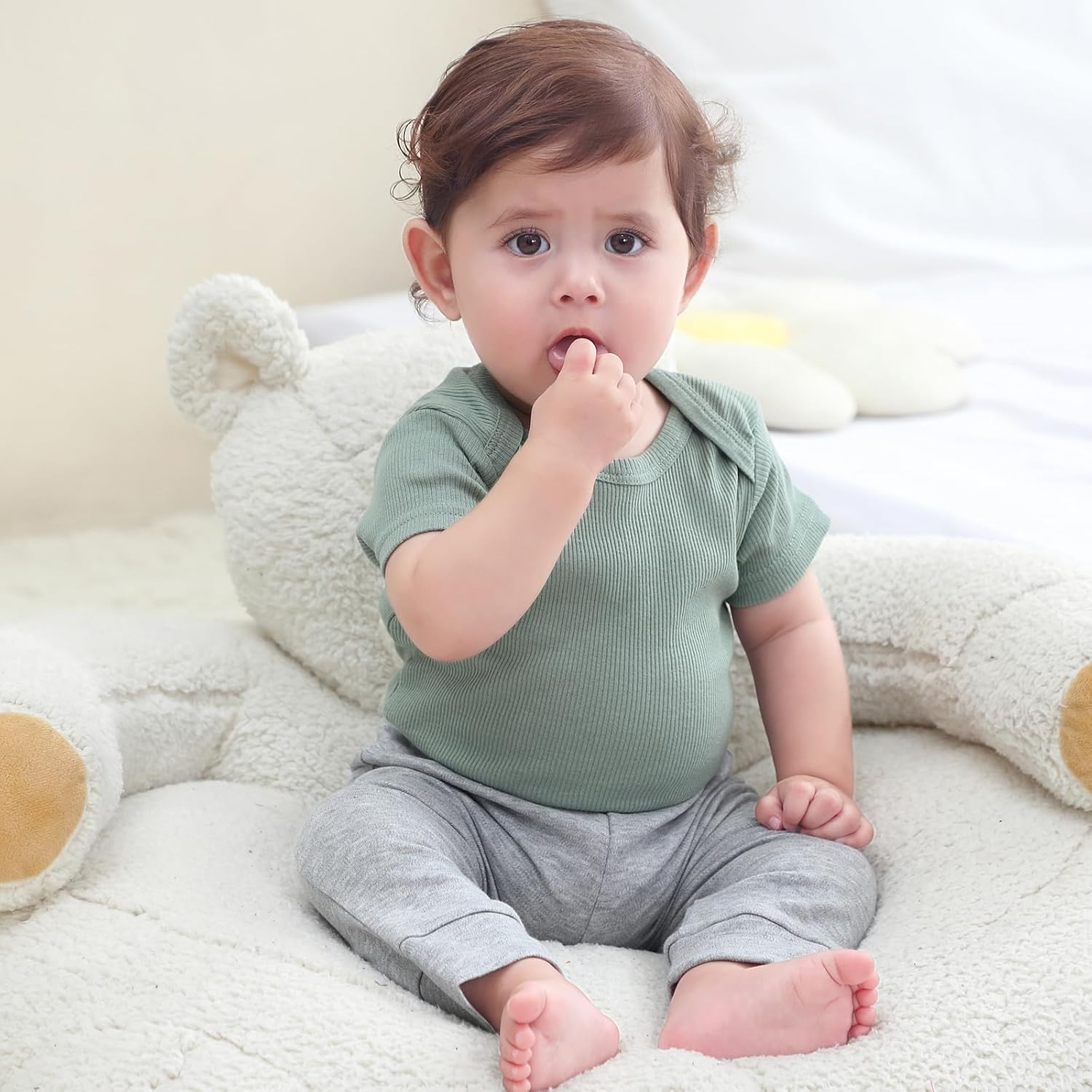 Ruliby Baby Bodysuit Ribbed Baby Boy Clothes Bule Romper 0-3 Months image number 5