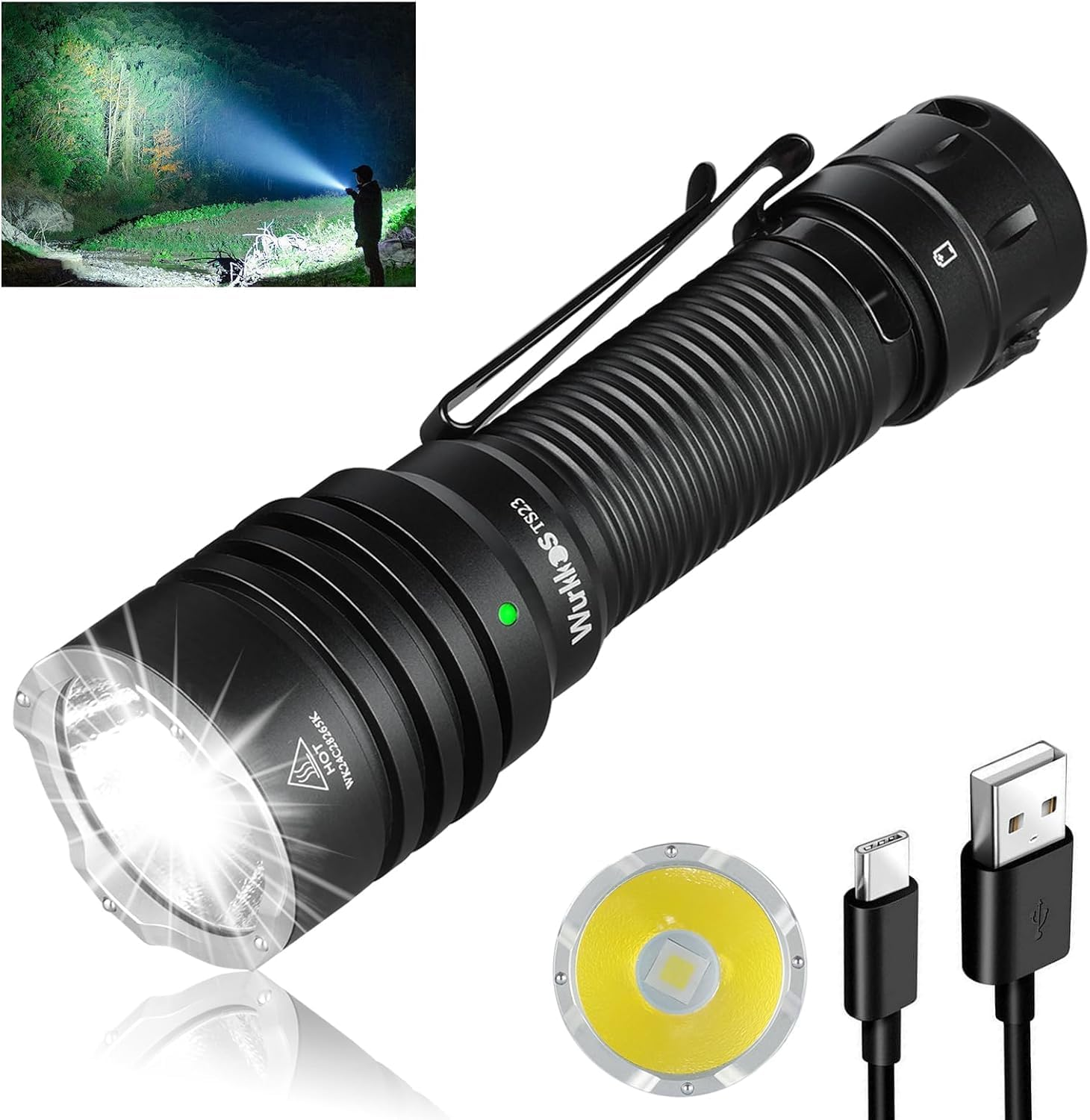 Wurkkos TS23 Flashlight,5000 High Lumens Rechargeable Flashlight,70.3 HI LED 482M Attack Head LED Flashlights,Ip68 Waterproof Flashlights for Emergency,Repair,Camping,Hiking(Olive Green)