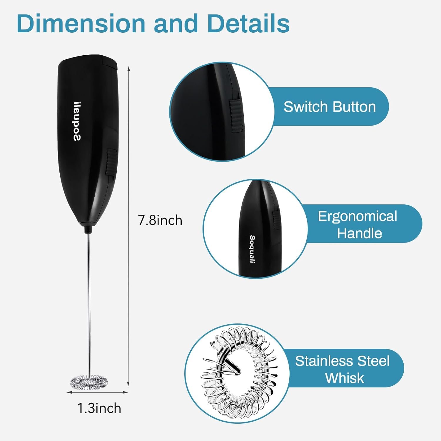 Milk Frother Handheld Battery Operated - Electric Whisk Coffee Frother Battery Stirrer, Hand Held Milk Foamer, Mini Mixer for Bulletproof Coffee, Cappuccino, Latte, Frappe & Matcha Tea (2 Pack) image number 3