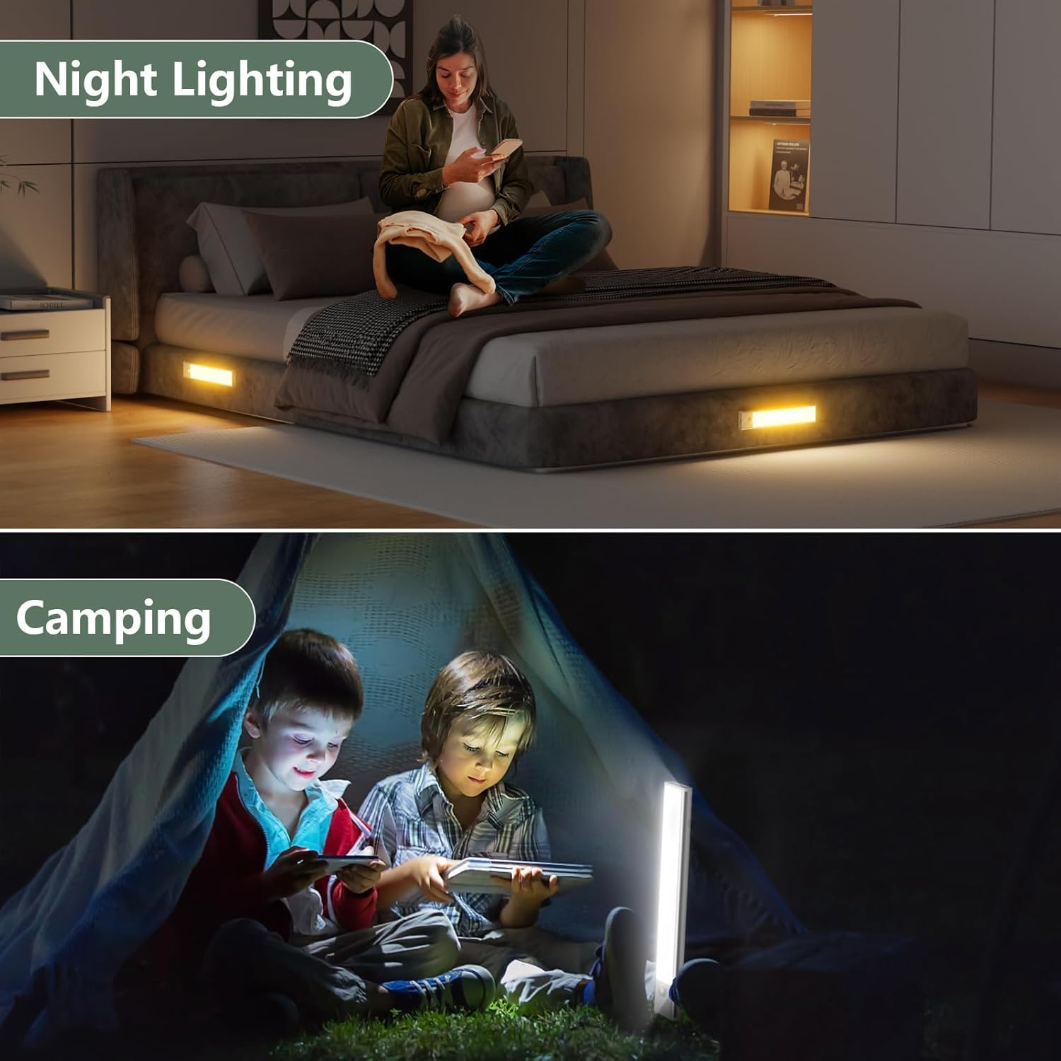 Under Cabinet Lighting, JOZUTTOW 4-Pack Motion Sensor Closet Lights, Wireless USB Rechargeable Led Light Bars, Sensor Night Lights for Drawers, Wardrobe, Cupboard, Stairs, Hallway, Kitchen (20CM) image number 3