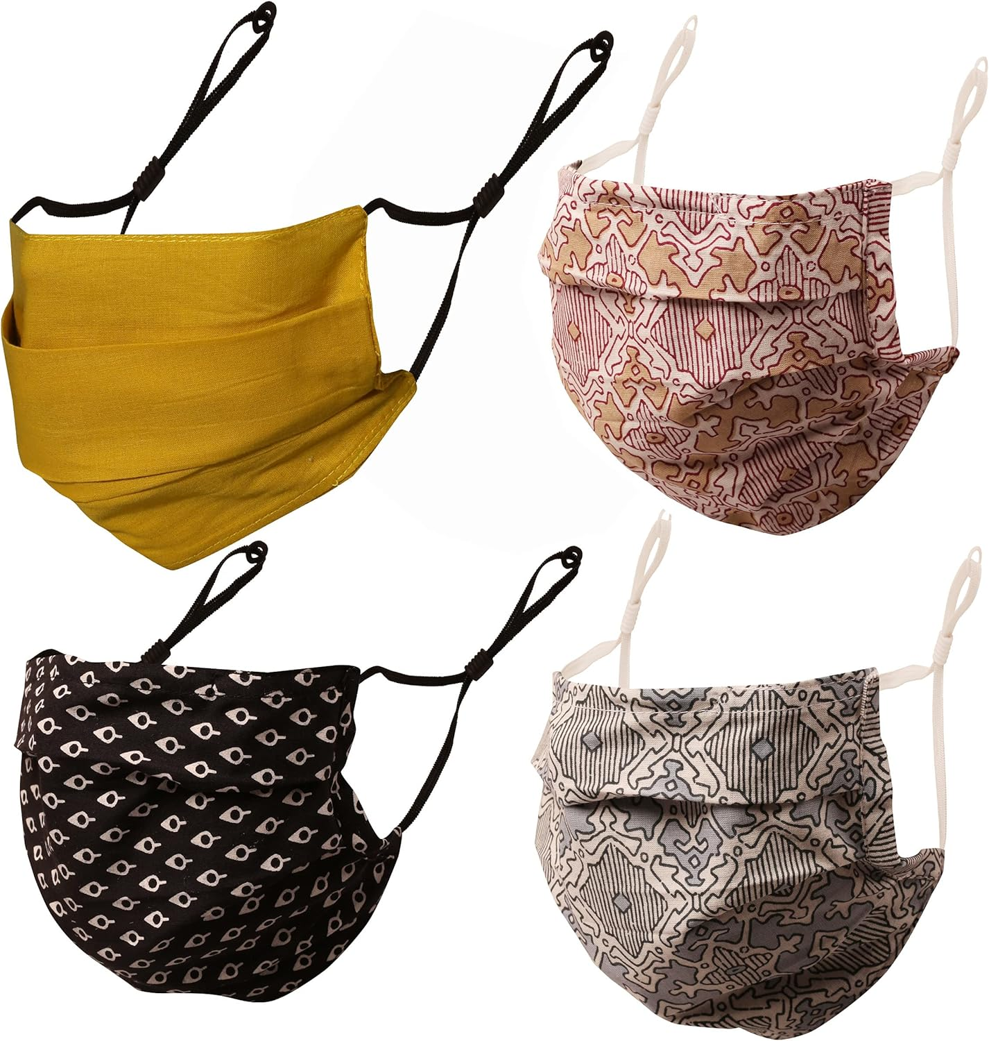 Touchstone Indian Heritage Fabric Adjustable Filter Pocket Nose Bridge Double Layer Cotton Face Mask Reusable Washable for Men, Women (Pack of 4). Brown Blue Black Sea Green image number 5