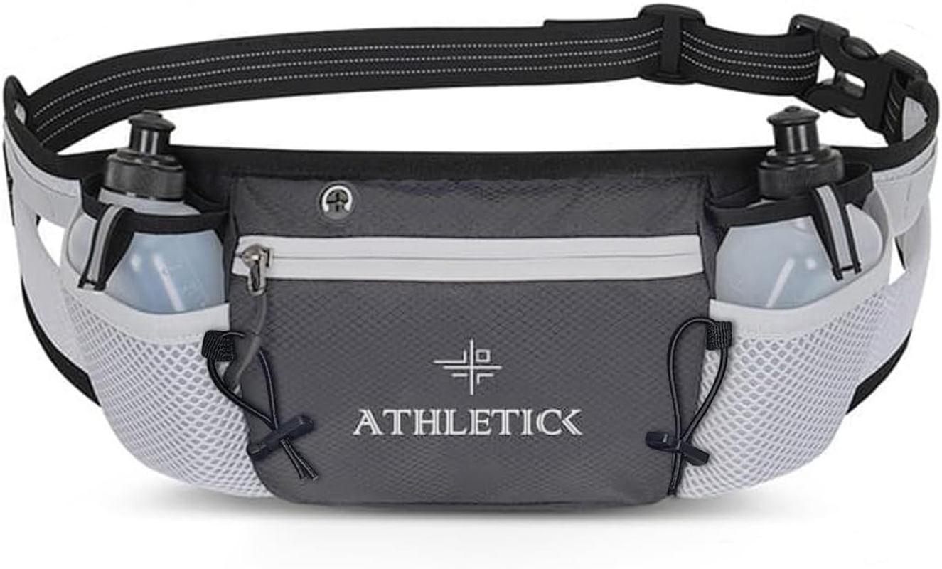 Waterproof Waist Travel Bag with Water Bottle Holder, Lightweight Crossbody Bag & Running Belt for Men & Women, Passport Holder & Travel Essentials Sling Bag, Phone Holder for Outdoor Sports. (Grey)