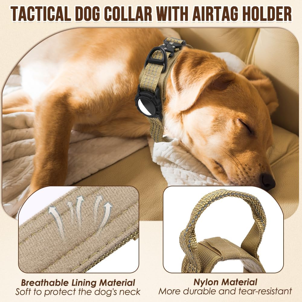 Slowton Tactical Dog Collar with Airtag Holder, Adjustable Nylon Dog Collar with Metal Buckle and Control Handle, Military Thick Dog Collar for Medium Large Dogs image number 6