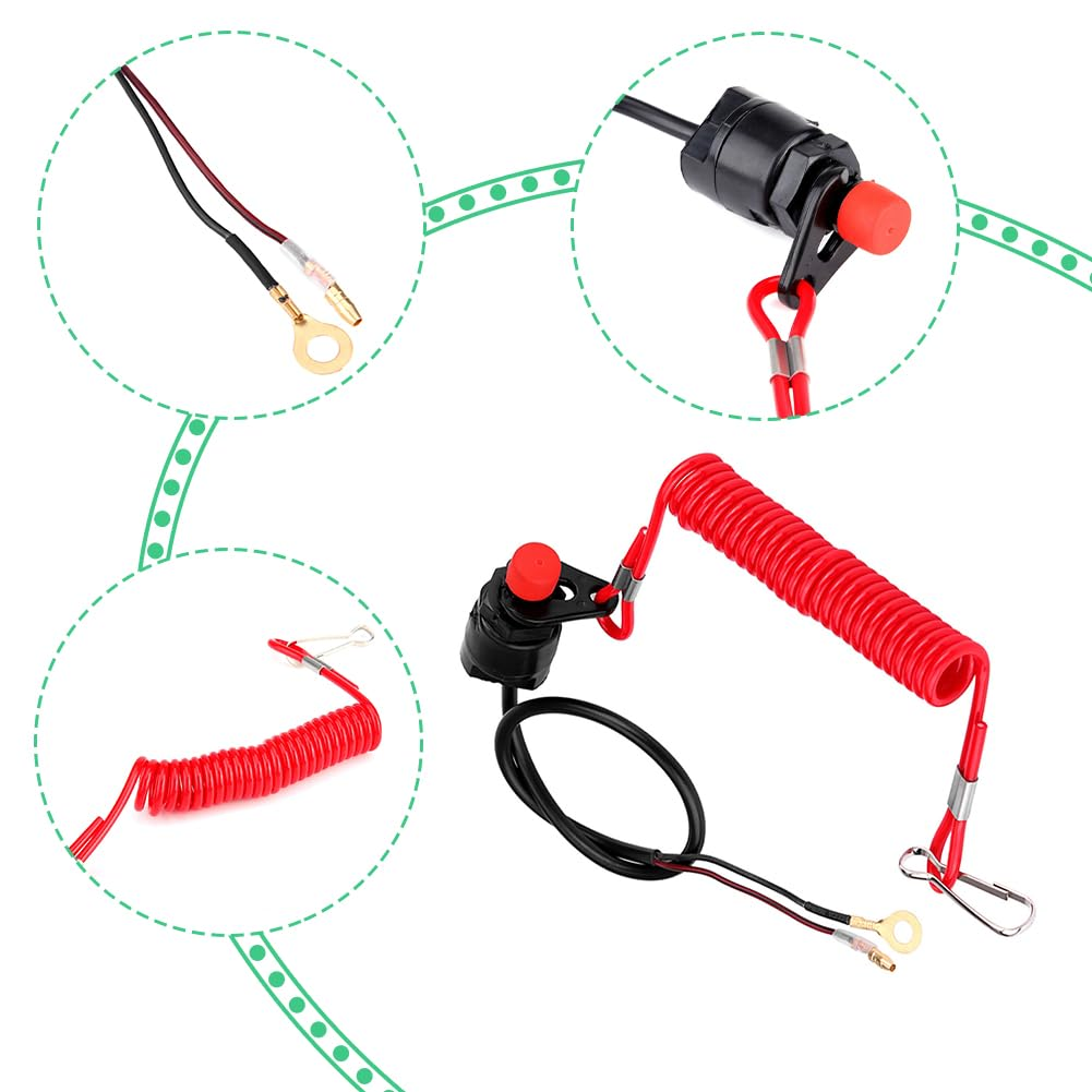 Joyzan Boat Motor Kill Stop Switch, Universal Vessel Outboard Engine Urgent Ignition Emergency Kill Stop Switches Key Safety Tether Lanyard Rope Clip Red Reminder Cable for Motors ATV Boats Motorcycle image number 6