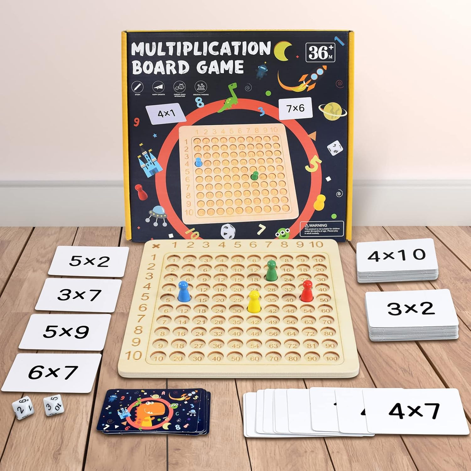 BAKAM Wooden Multiplication Board Math Game for Kids 8-12, Math Manipulatives Set with 100PCS Flash Cards for Kids 6-8 Years Old, Montessori Counting Toy for Boys Girls Preschool Learning image number 3