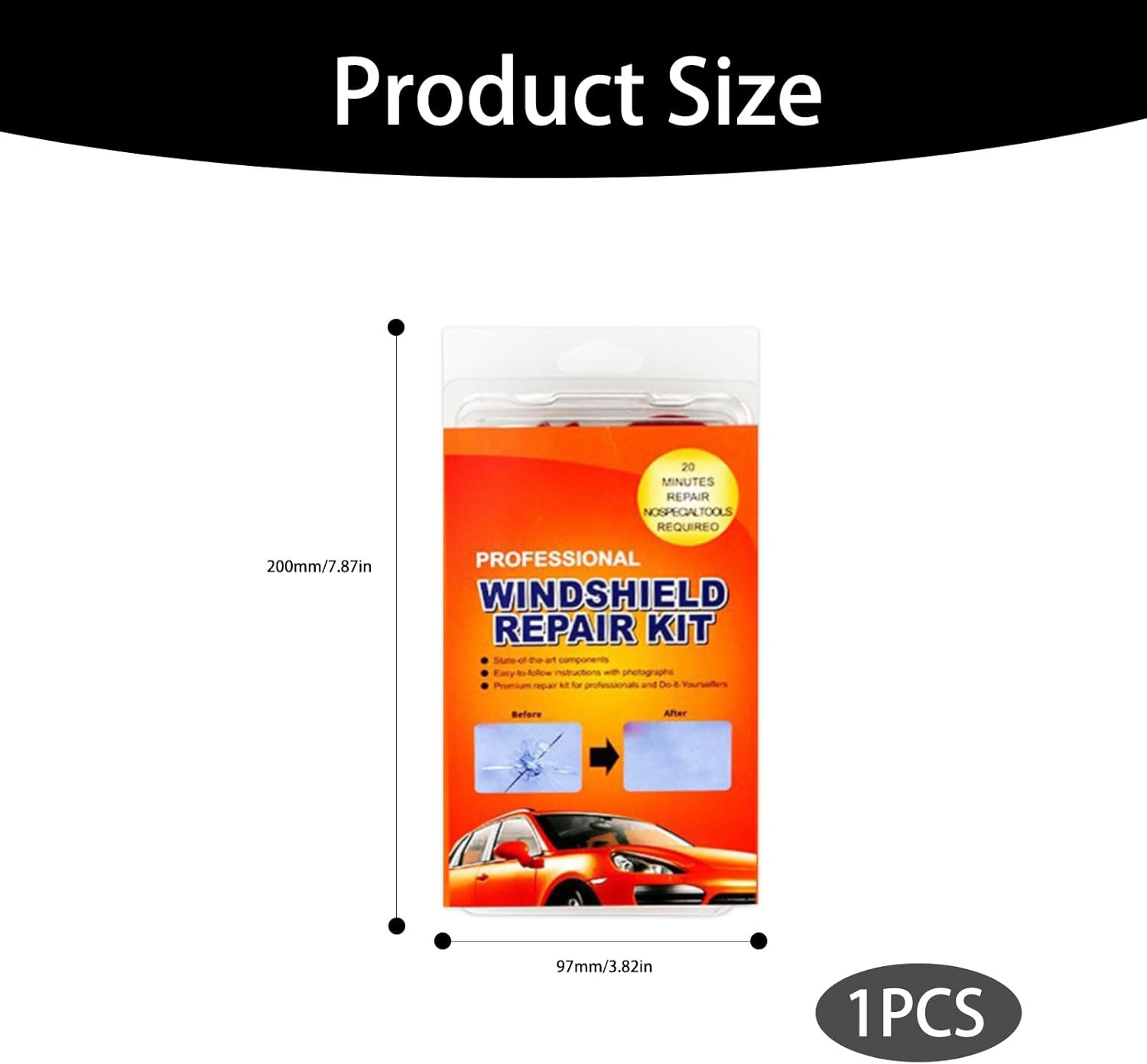 Windshield Repair Kit, Diy Glass Crack Repair Liquid, Scratch Repair Resin Kit, for Bullseye, Half-Moon, Spider Web, Star and Long Line Cracks - Containing Resin, Syringe, Curing Film image number 2