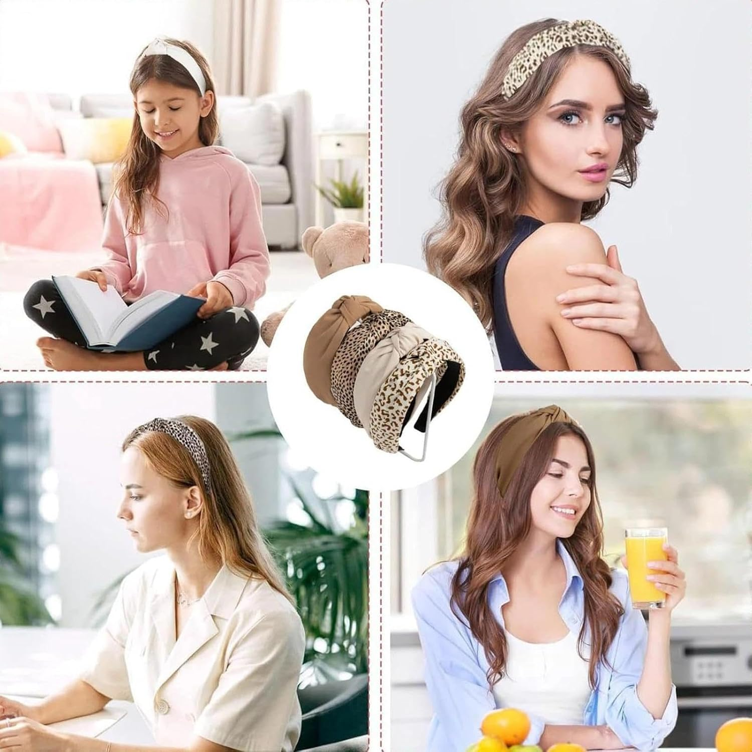 Dinghaole 4Pcs Women'S Wide Bohemian Headband - Knot Set, Suitable for Women'S Floral Prints and Solid Color Headband Accessories, Elastic and Comfortable for Daily Wear, Yoga, Beach image number 2