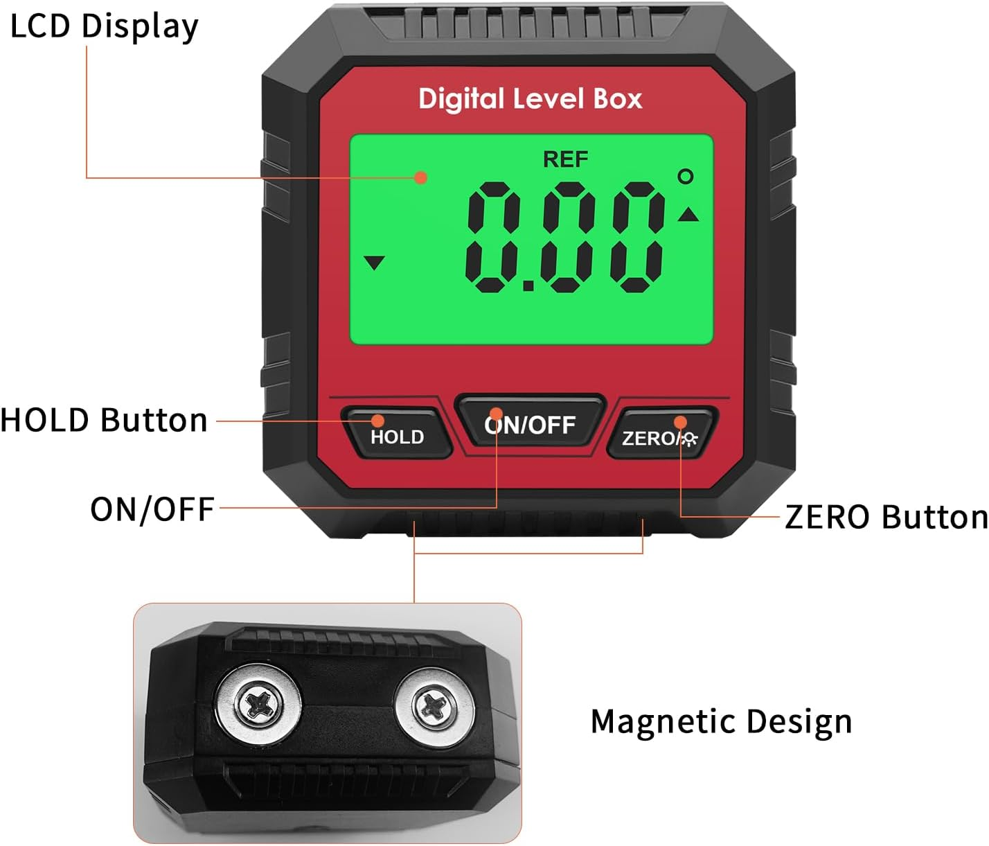 QUMOX Digital Angle Gauge Magnetic Protractor Inclinometer Level Angle Finder Angle Cube Level Box with Magnetic Base and Backlight (Red) image number 2
