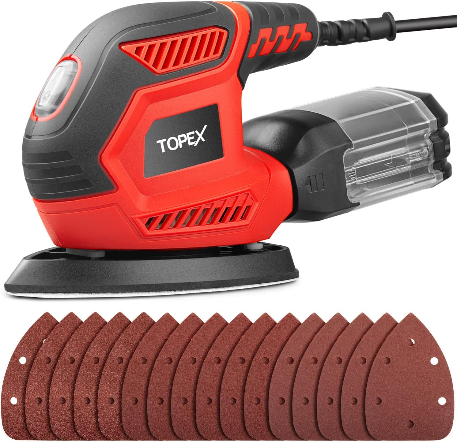 Topex 200W Electric Detail Sander Power Detail Sander Electric Sander Handheld Sanding Machine Small Triangular Palm Sander for Home Decoration Furniture Finishing with Sandpaper & Dust Box image number 2
