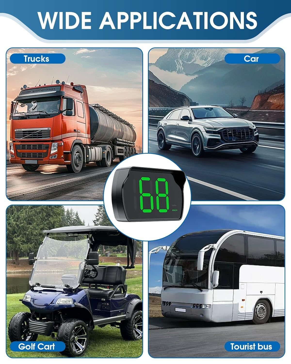 GPS Car HUD Digital Speedometer KM/H Speed Meter with LED Large Font Head up Display, Universal Plug Play for Car Truck Motor SUV Golf Cart All Vehicles, Large Screen High-Definition Display (Black)