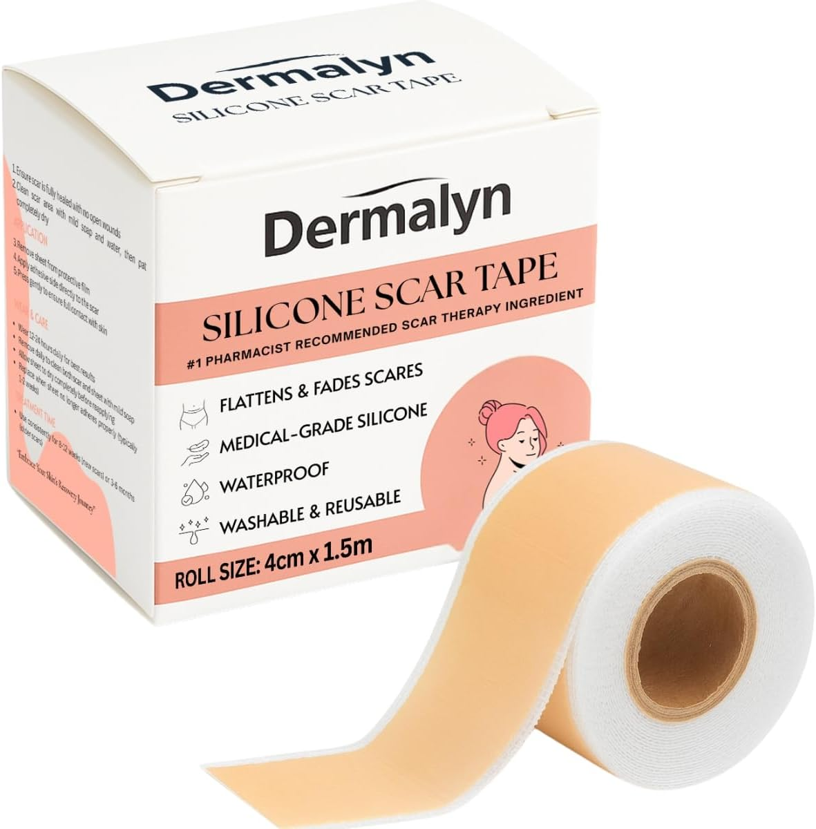 Dermalyn Silicone Scar Tape Roll (4Cm X 1.5M), Reusable Medical-Grade Silicone Scar Sheets for Surgery, C-Section, Burn, Keloid & Acne Scars image number 4