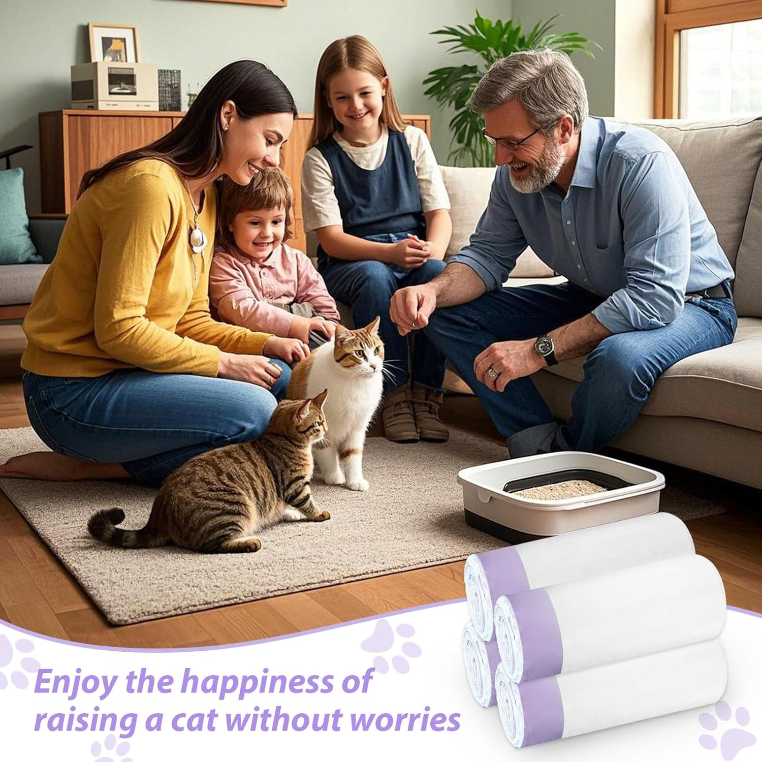 60 Pack Drawstring Cat Litter Box Liners 26" X 16" Disposable Litter Pan Liner Bags with Drawstring for Pet Cat Litter Tray image number 4