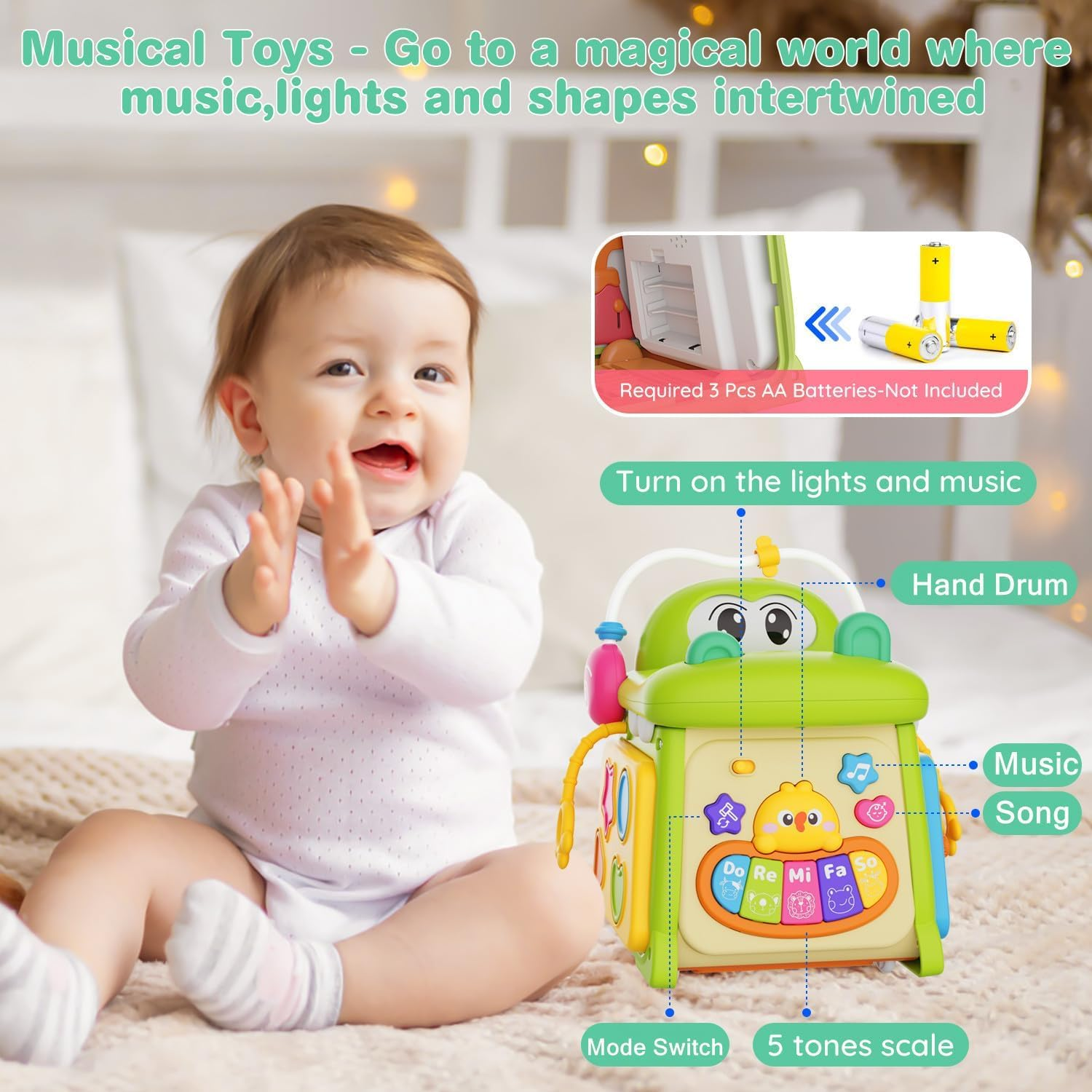 Musical Baby Toys for 1 + Year Old, 8 in 1 Multi-Functional Montessori Crocodile Toddler Toys, Early Development Learning and Educational Toys for Preschool Girls Boys image number 6