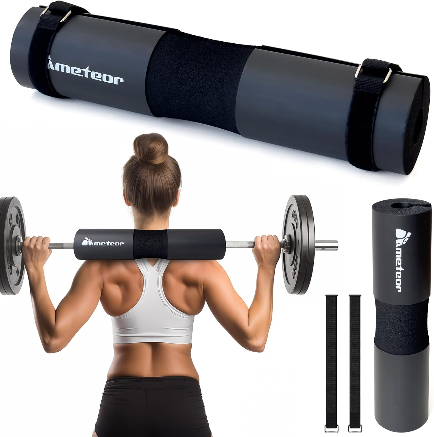 METEOR Barbell Pad Shoulder Pad Hip Thrust Pad for Squats, Lunges &ndash; Neck Shoulder Pressure Relief, Lower Back Support &ndash; Fits Standard & Olympic Barbells with Safety Strap