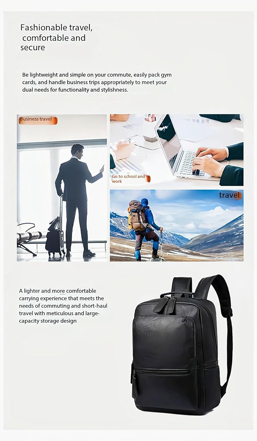 CYLYWJD Unisex PU Leather Laptop Bag Work Business Bag Hiking Backpack Leisure Day Bag University Schoolbag image number 2