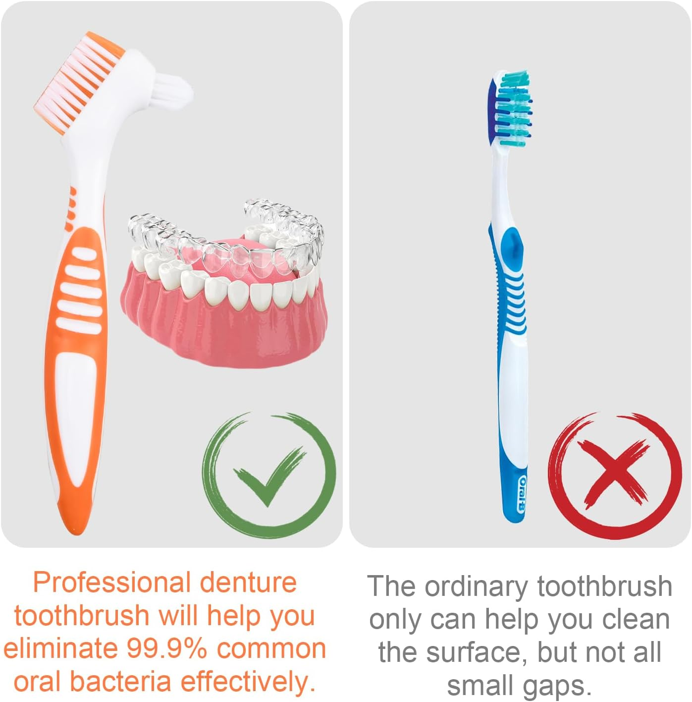 4PCS False Teeth Brush, Multi-Layered Bristles False Teeth Brush, Denture Brush, Denture Toothbrush, Dual Head Toothbrushes, Retainer Brush for Cleaning Dentures image number 4