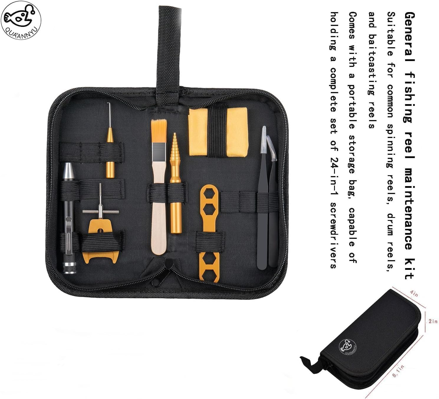 QUA'ANNYU Upgraded Fishing Reel Maintenance Kit | Reel Cleaning Kit | Fishing Reel Care Kit | Fishing Rod Repair Kit | Saltwater Ice Fishing Multitool Kit (Basic Set + 24-In-1 Screwdriver)