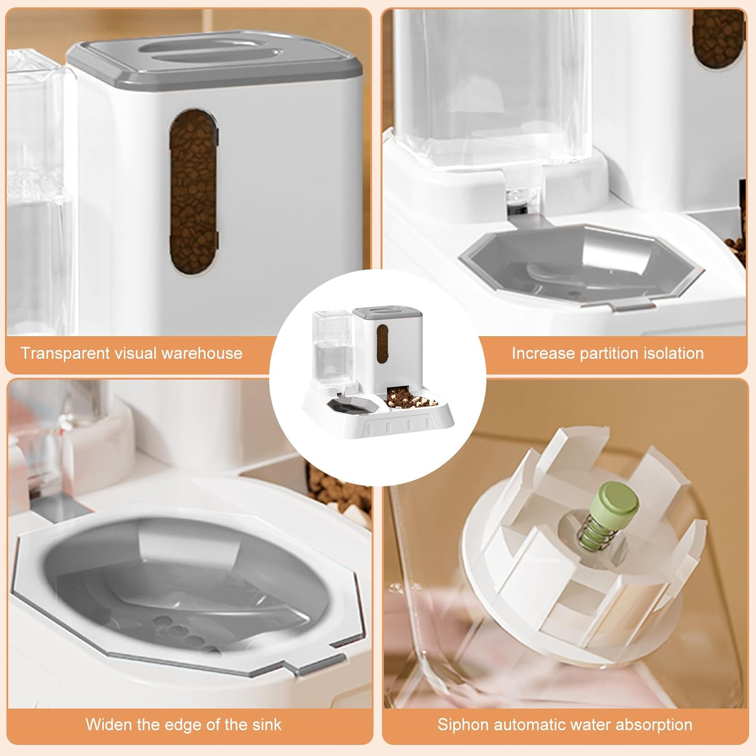 Automatic Pet Feeder 2-In-1 Food and Water Dispenser &ndash; Gravity Feeder for Cats & Dogs,With 2.2L Grain Storage Bucket and 1.3L Water Tank, Suitable for Holding Various Types of Dry Food (Pink) image number 3