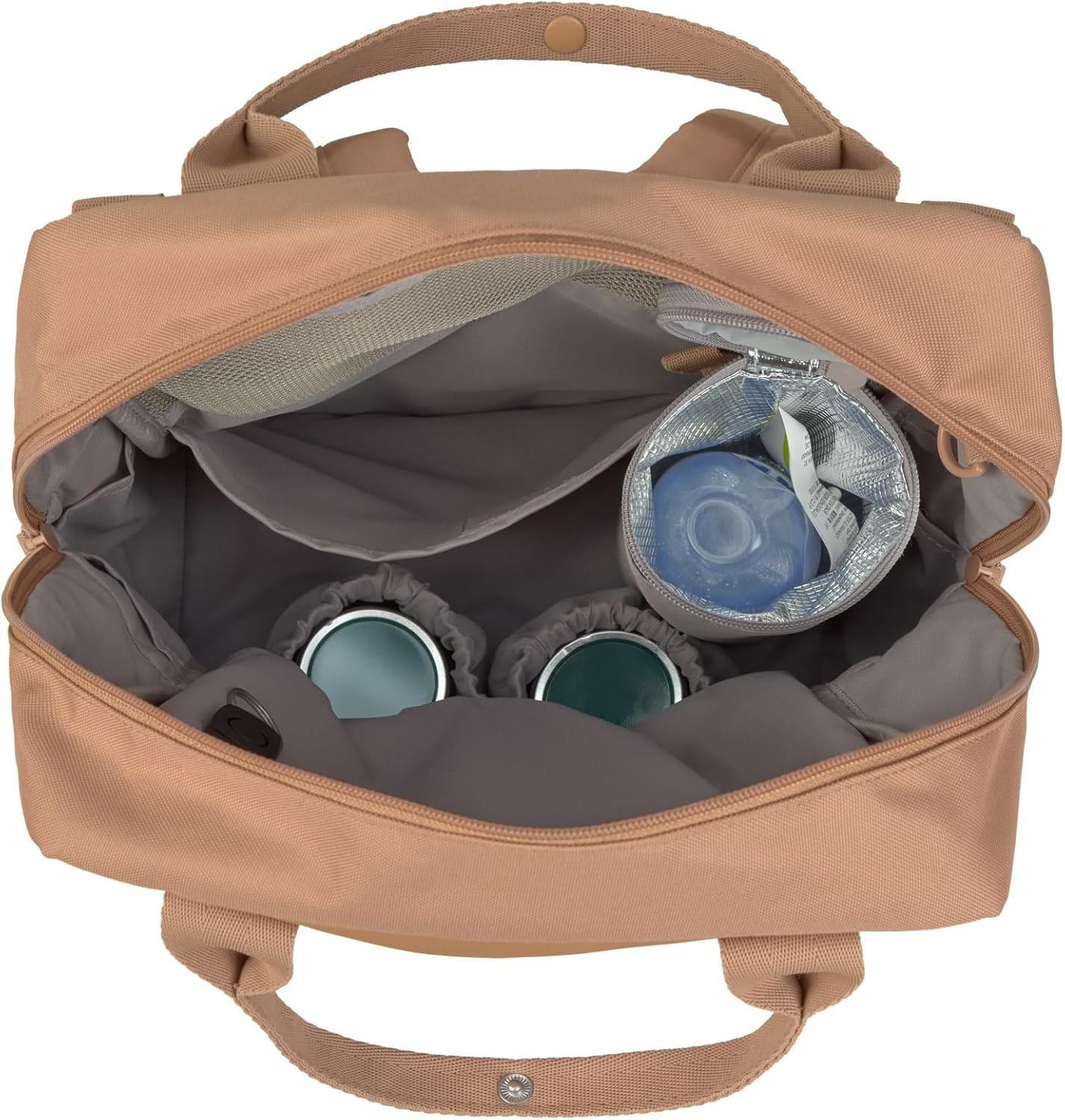 L&Auml;SSIG GRE Vividal Almond Baby Changing Backpack with Changing Mat, Pram Attachment, Bottle Holder Sustainably Produced image number 4