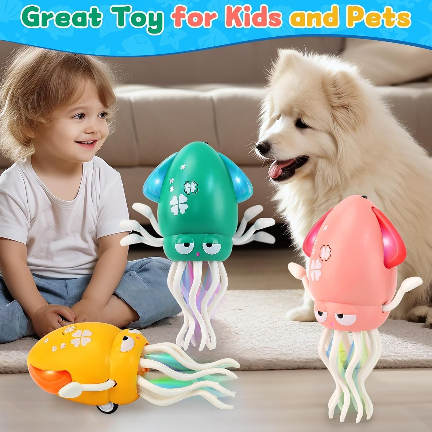Electric Dancing Octopus Light Music Suitable for 12-18 Months Old Baby Toys, Kid Crawling Squid Toys Suitable for Toddler Tummy Time, Gifts for 1 2 3 4 5 6 Year Old Boy Girl image number 1