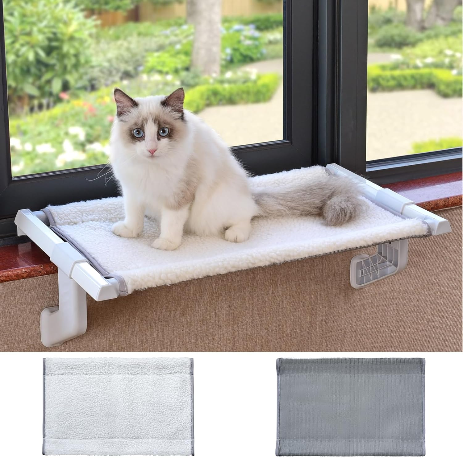 Cat Window Sill Perch Heavy Duty All Metal Frame Hold up to 100Lbs,Compact Size 22" X 13" X 7&ldquo;,Removable Dual-Sided Cushion,Adjustable Cat Hammock Bed Seat Shelf for Window Ledge for Cats Inside image number 4