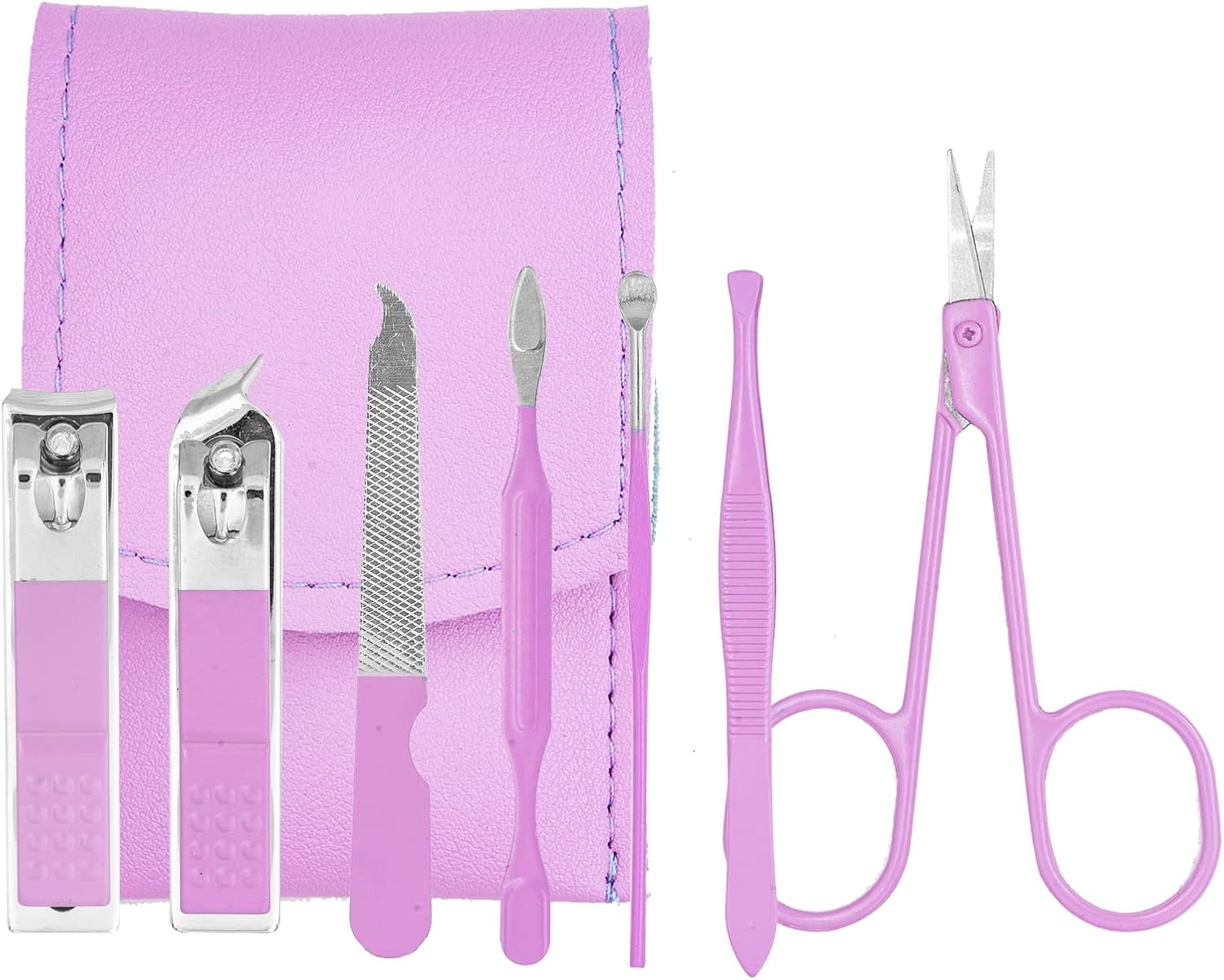 Nail Clipper Set, 7PCS Manicure Set Fingernail Clippers Kit Fashion Color Purple Stainless Steel Pedicure and Manicure Kit with Purple PU Leather Case image number 1