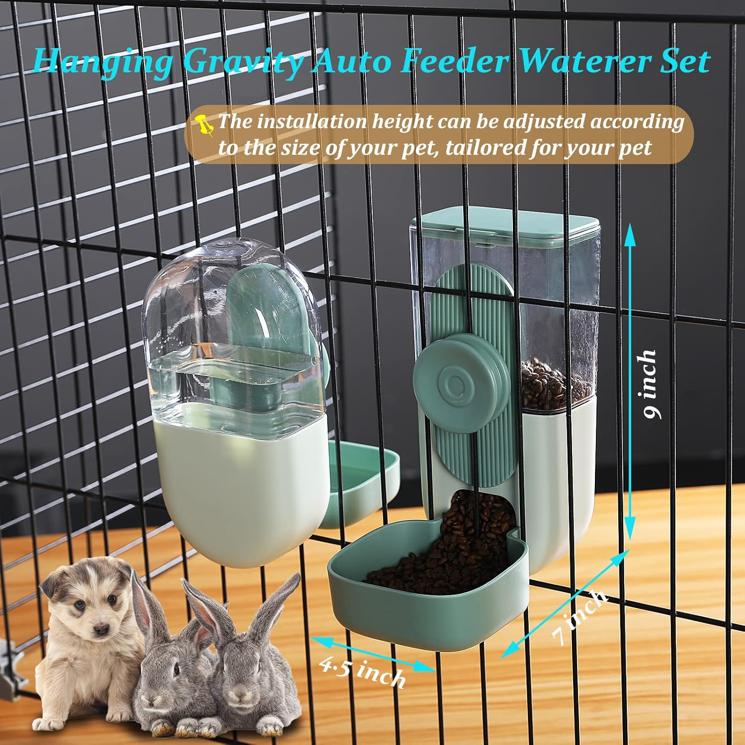 Kenond 35Oz Hanging Automatic Pet Food Water Dispenser, Auto Gravity Pet Feeder and Waterer Set, Cage Cat Food Bowl Dog Feeding Station for Puppy and Kitten Rabbit Chinchilla Hedgehog Ferret (Green) image number 6