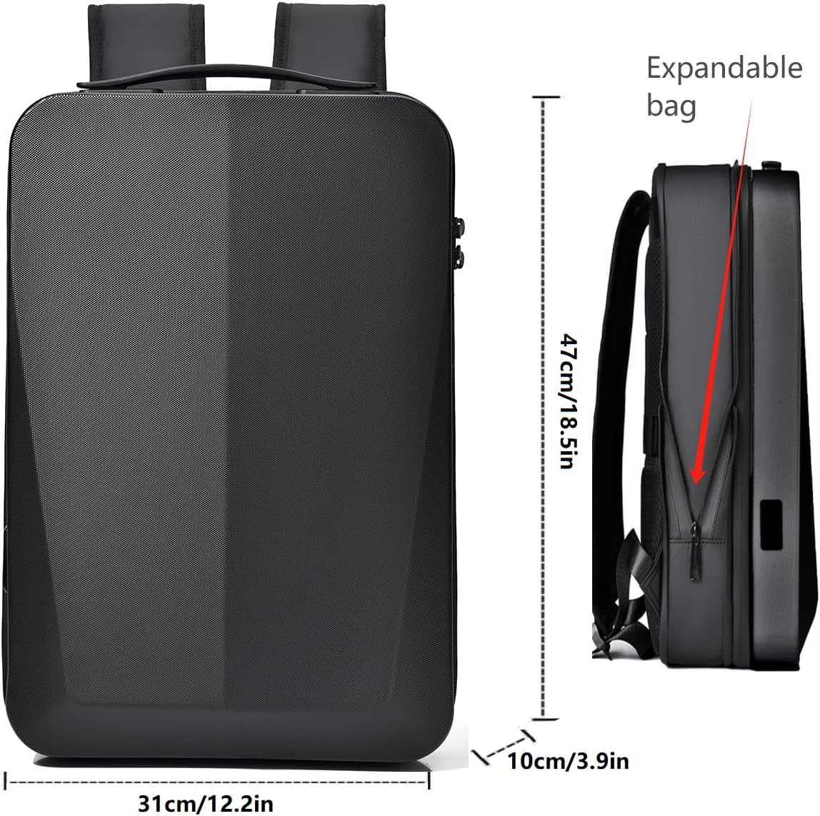 OGOEEN Starlink Mini Travel Bag, Anti-Theft & Water-Resistant Backpack for Starlink Dish and All Accessories, Fits for Camping, RV Trip 17 Inch, Black, 17.5*12.0*3.9In, Hard Shell Backpack image number 3