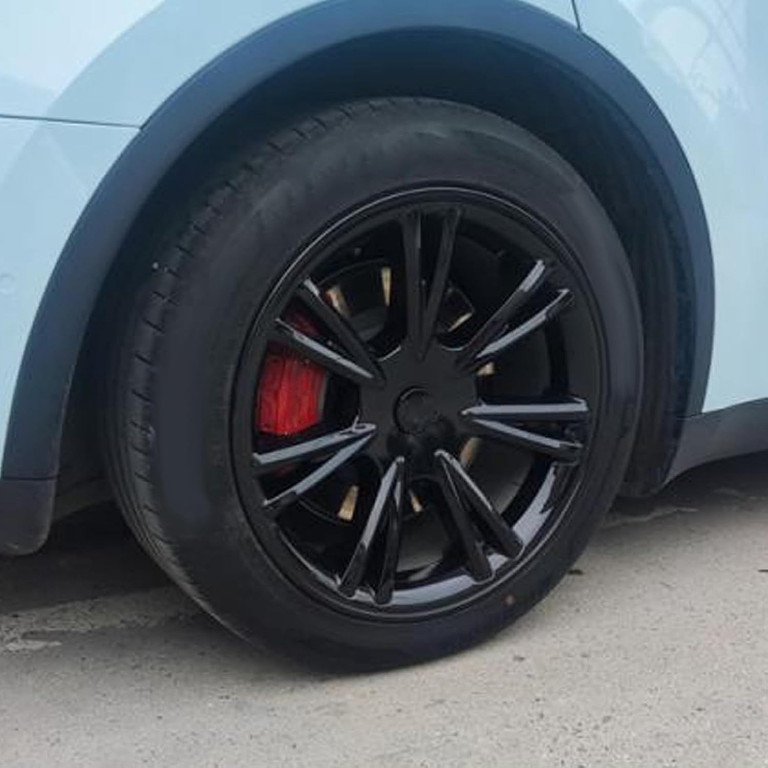 Wheel Cover Hubcaps for Tesla Model Y 2021‑2023, 19 Inch Hub Cap Replacement ABS Cover Set of 4, Sports Style Reduce Wind Wheel Rim Protector Cover (Glossy Black)