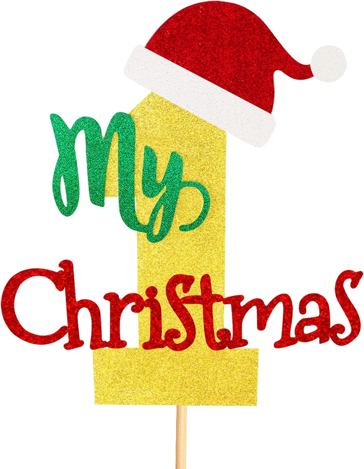 1Pcs My First Christmas Cake Topper Christmas Hat Merry Christmas 1St Birthday Cake Decorations for Baby Boy Girl 1St Birthday Theme Party Christmas Party Supplies image number 4