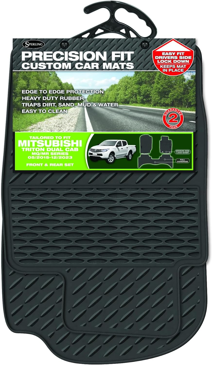 Sperling Custom Moulded Front & Rear Rubber Car Floor Mats Compatible with Mitsubishi Triton (MQ MR) Dual 2015-2023 image number 2
