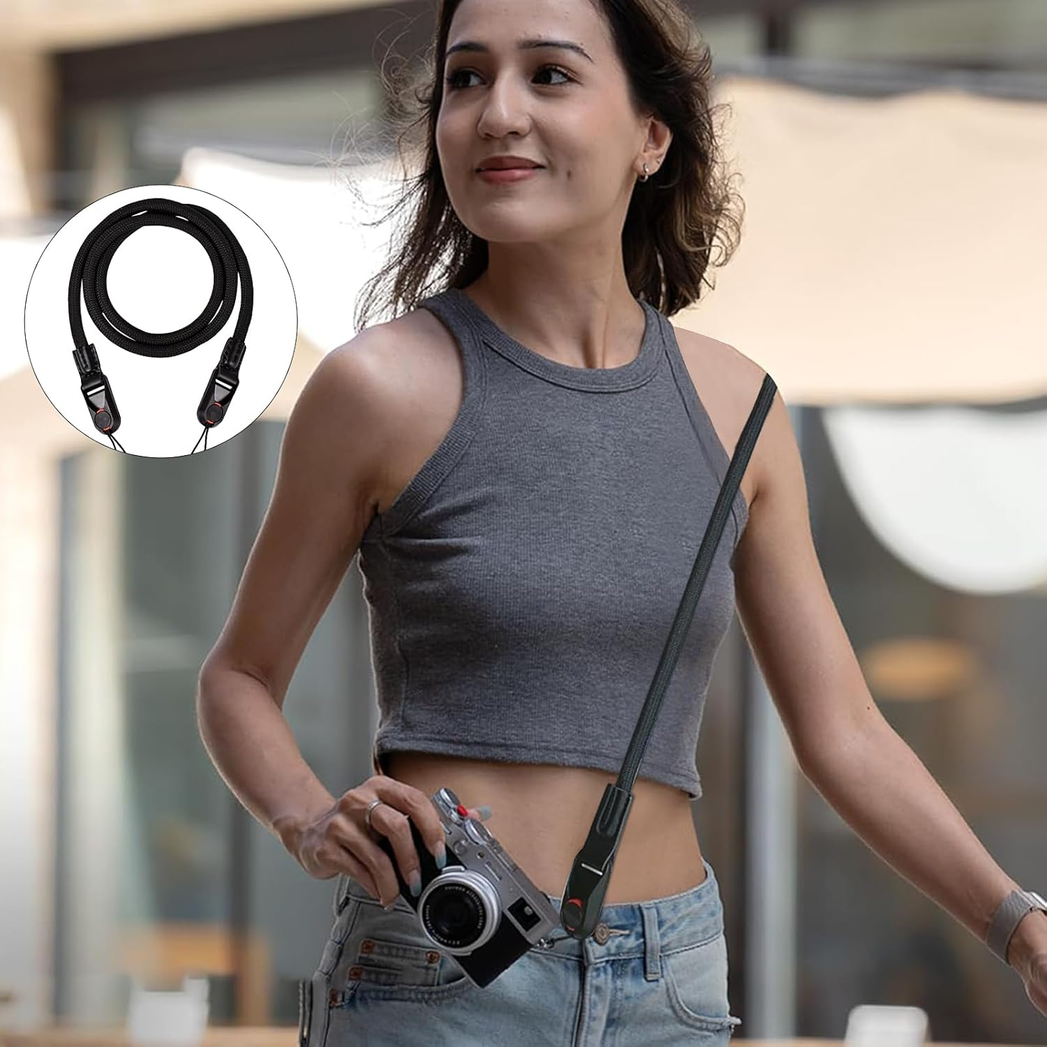 Mohito Camera Shoulder Strap, Climbing Rope, Neck Strap, Suitable for Digital and Mirrorless SLR Cameras, Polyester Material, Abrasion-Resistant and Scratch-Resistant, Washable (Black), Ferrous, One image number 1