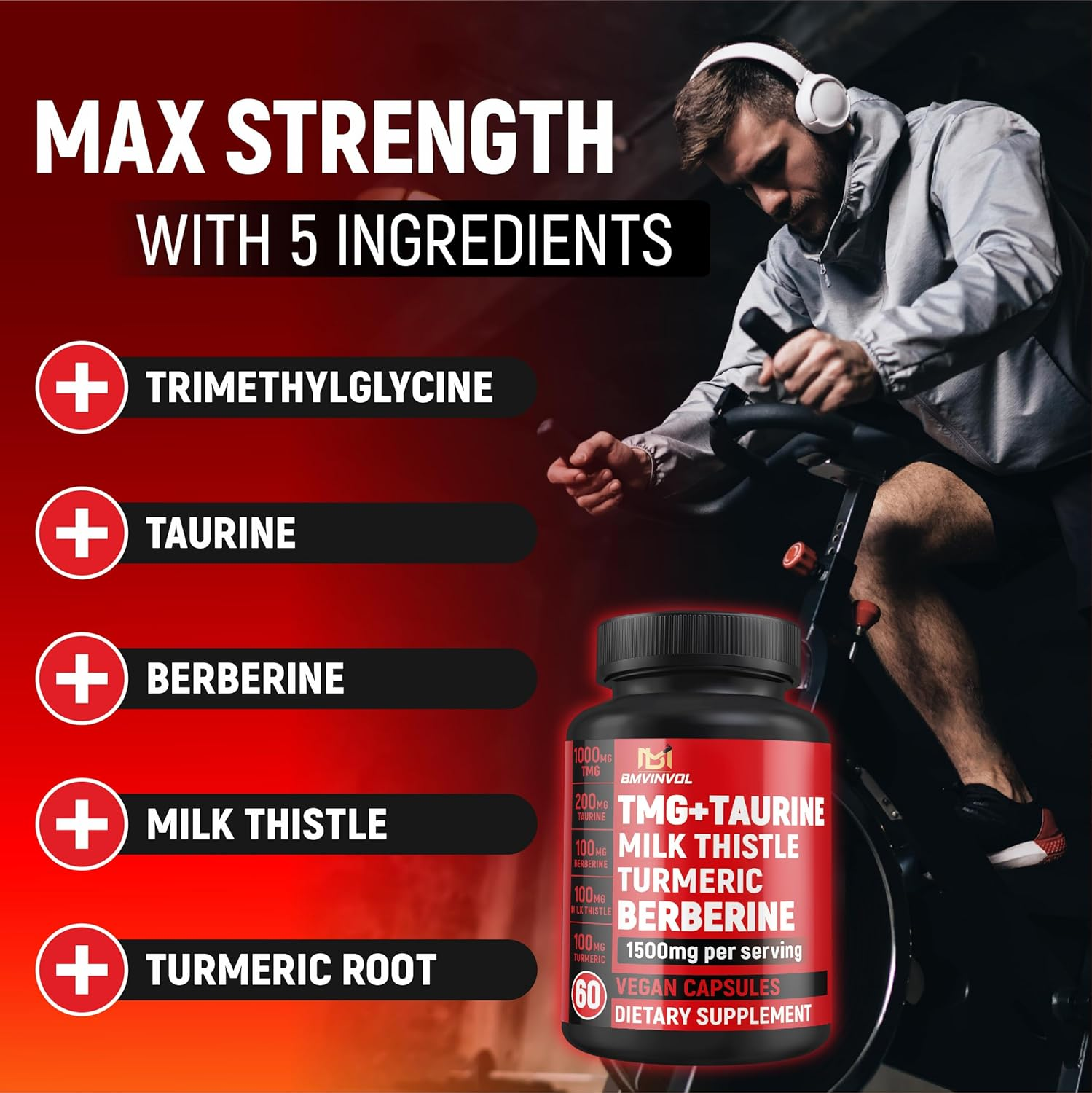 TMG Trimethylglycine Supplement with Taurine, Berberine, Milk Thistle, Turmeric - 60 Vegan & Non-Gmo image number 5