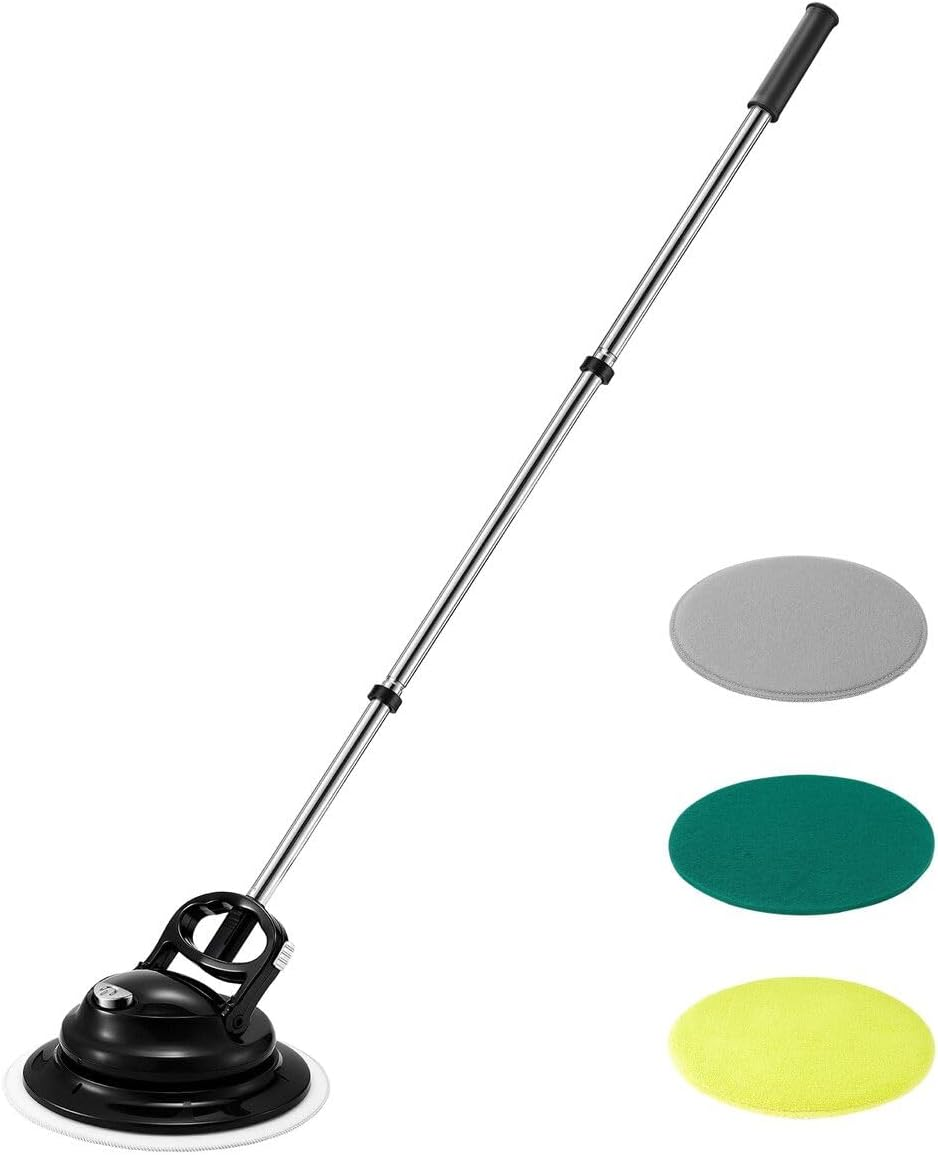 AUSWAY 4-In-1 Floor Spin Mop Cleaner Electric Cordless Spinning Scrubber Polisher Sweeper Waxer Washer Cleaning Machine Washing Pads for Hard Wood Tile Marble