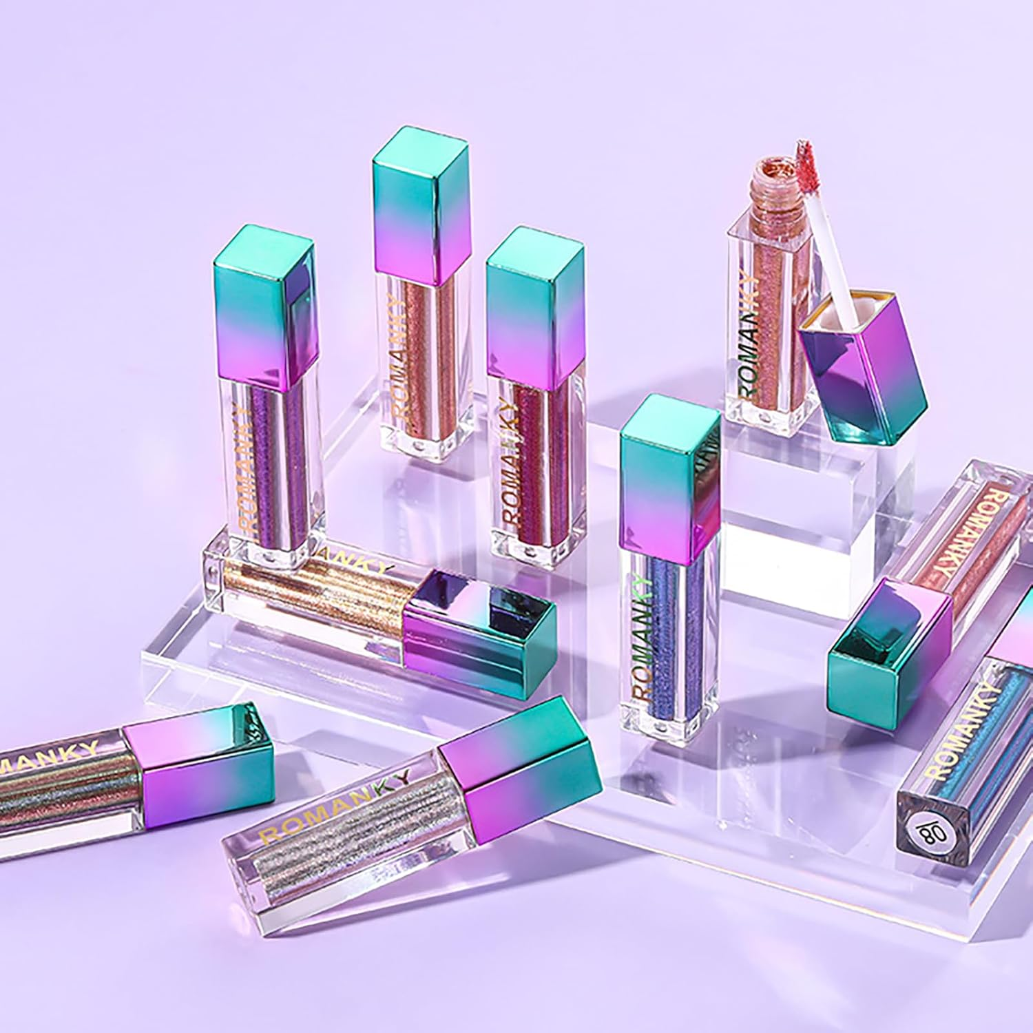 10 Pcs Liquid Glitter Eyeshadow, Metallic Shimmer Glitter Eyeshadow Sweatproof Makeup Set, Brightening Liquid Highlight, Diamond Glitter Liquid Eyeliner Pencil Face Body Glow Cosmetics for Girl image number 3