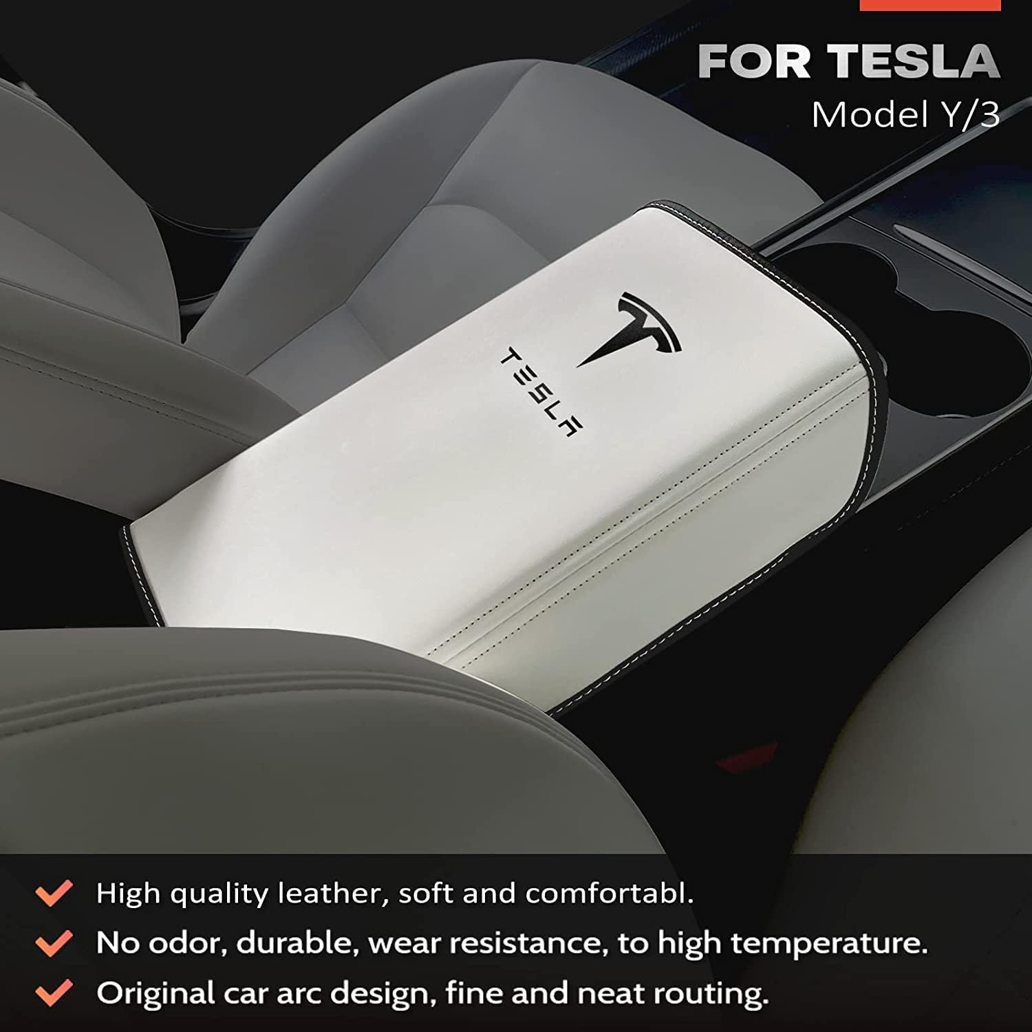 Car Armrest Cover for Tesla Model 3 Model Y,Hoidokly PU Leather Center Console Protector Pad Automobile Waterproof Armrest Box Mat for Model 3 Model Y (White) image number 2