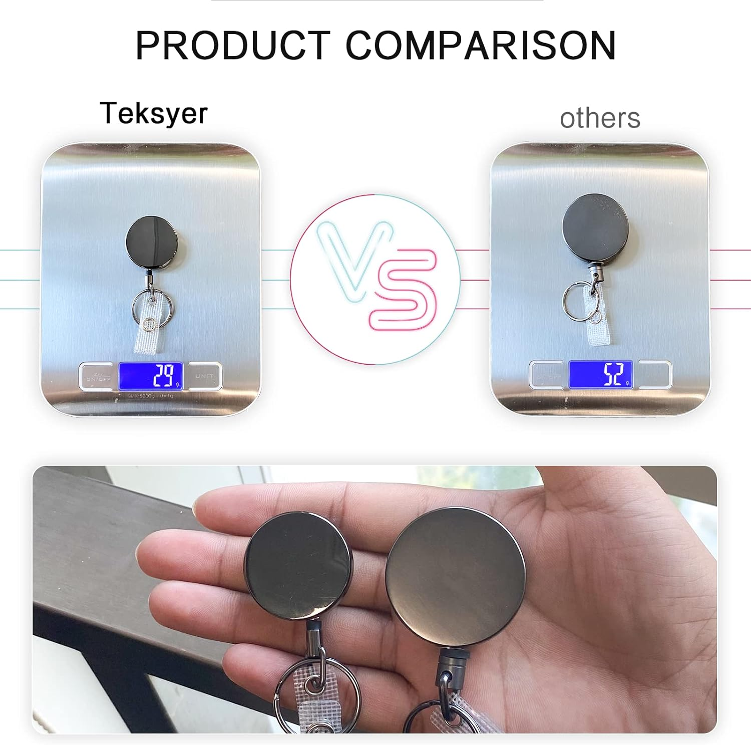 Teskyer Retractable Keychains, Heavy Duty Retractable Badge Reels, Metal Badge Holder with Belt Clip Key Ring for Name Card Badge (Diameter: 1.25 In, Pack of 3, Round) image number 1