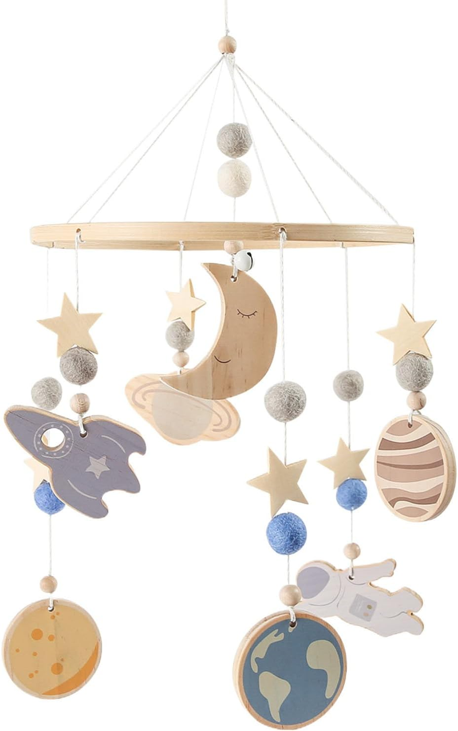 Baby Crib Mobile | Wooden Nursery Ornaments | Space Crib Mobile 360 Degree Rotatable for Soothing Calming Visual Stimulation Play Nursery Night Travel image number 6