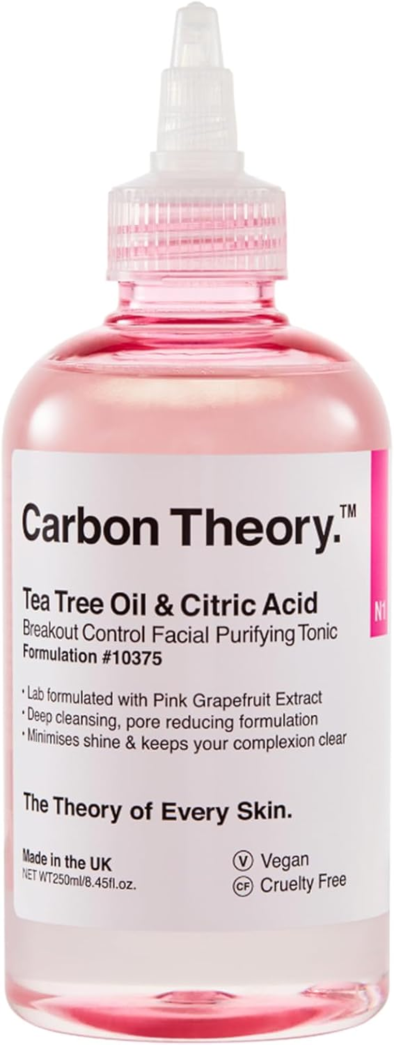 Carbon Theory | Tea Tree Oil & Citric Acid Breakout Control Facial Purifying Tonic with Pink Grapefruit | Natural, Vegan and Cruelty Free | 250Ml image number 3