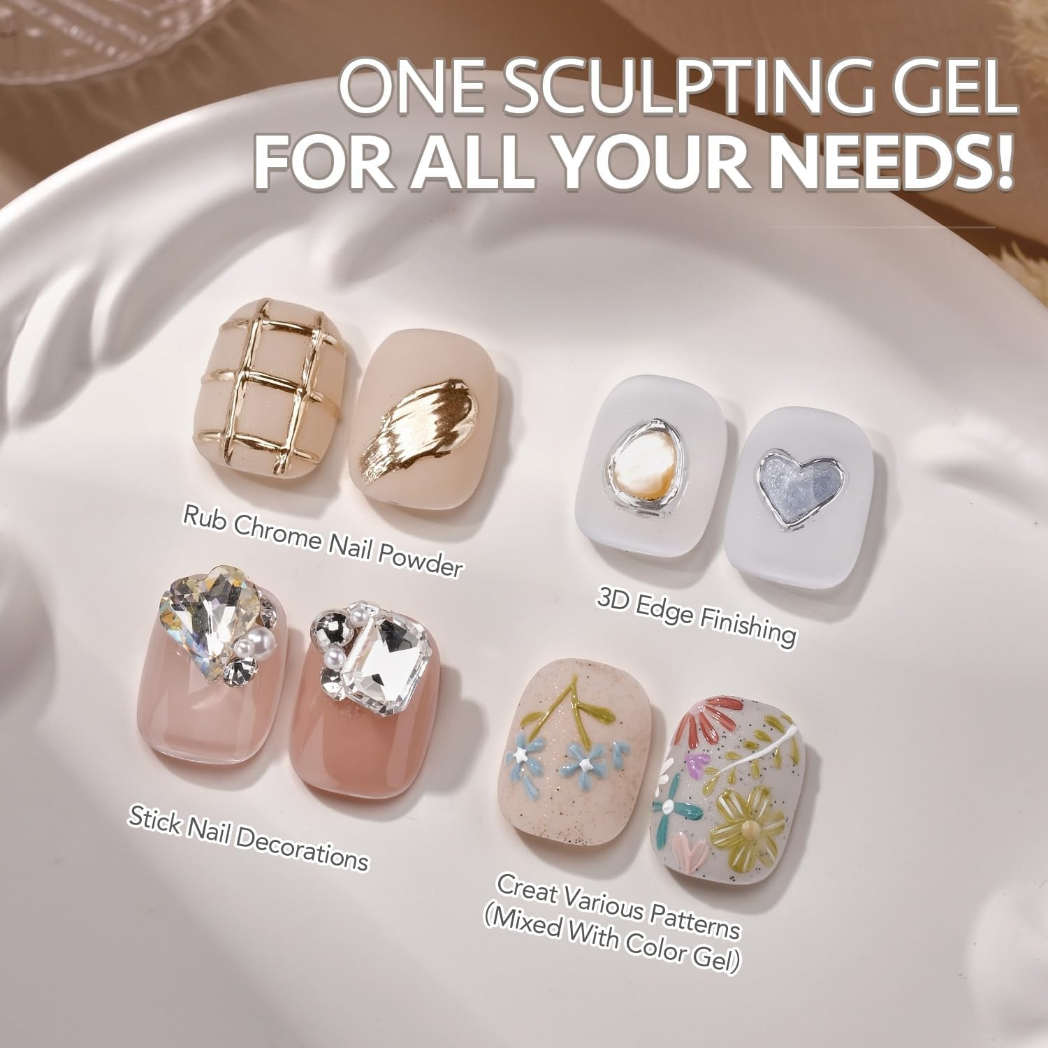 GAOY 3D Sculpting Gel for Nail Art, Semi-Solid Modeling Gel for Rubbing Chrome Nail Powder, Sticking Rhinestones and Painting, No Wipe image number 5