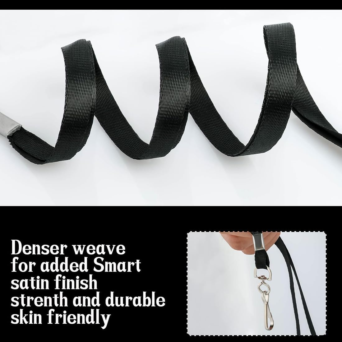 50Pcs Bulk ID Badges Lanyards, Durable Nylon Neck Lanyards Light Flat Lanyard Kit with Swivel Hook Clips for Name Tag ID Badges Holder, Lanyard for Keys School Office Festival Event (Black) image number 2