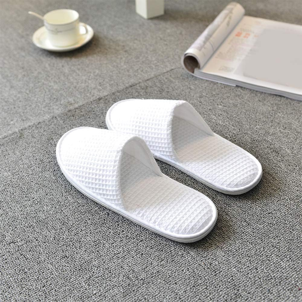 5 Pairs Disposable Slippers Open Toe Non-Slip Hotel Spa Slippers Flat Waffle White House Shoes Sandals for Spa, Party Guest, Hotel and Travel image number 2