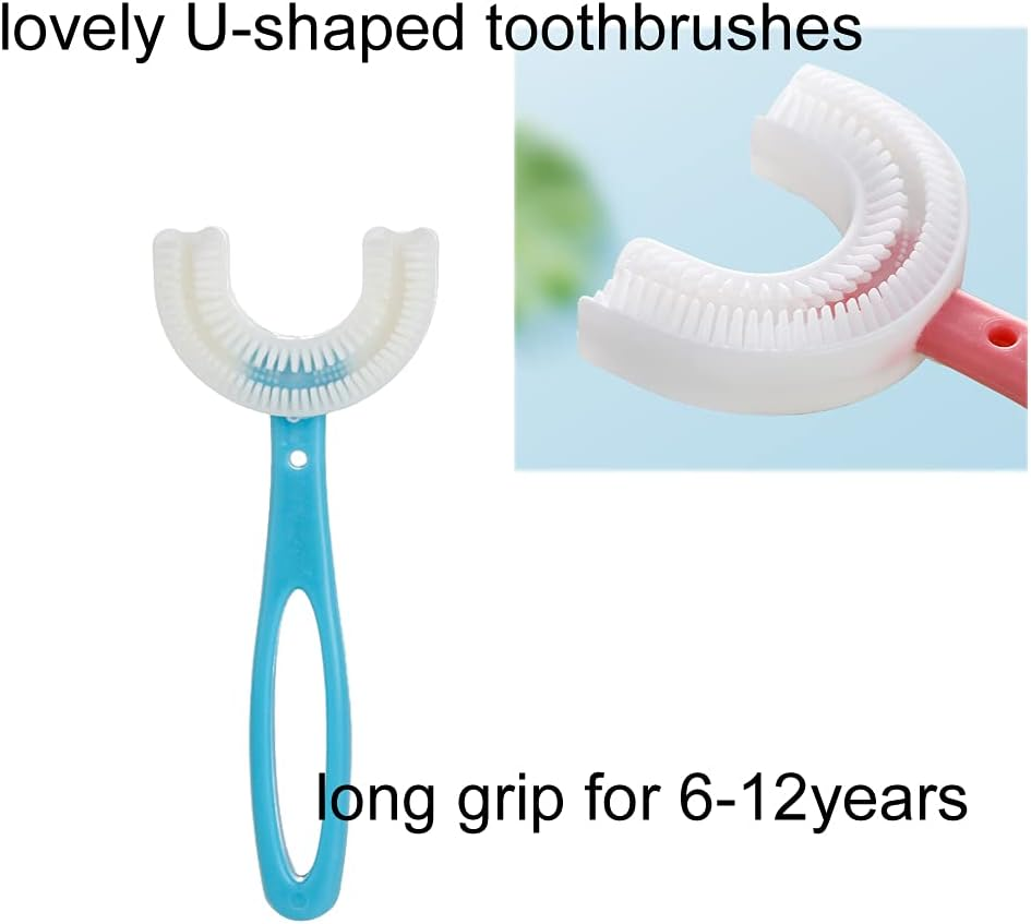 2 PCS U-Shaped Kids Toothbrush, Soft Manual Training Toothbrush for Kids 6-12 Years (Pink +Blue) image number 1
