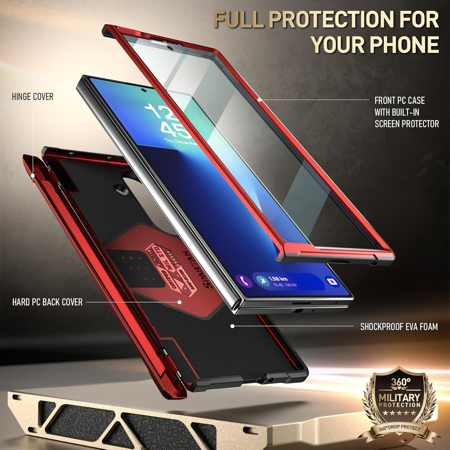 Poetic Spartan for Samsung Galaxy Z Fold 7 Case, [Hinge Protection][Magnetic Ring Adjustable Stand][Built-In Screen Protector][Compatible with Magsafe] Full-Body Rugged Phone Case, Metallic Red - Metallic Orange image number 5