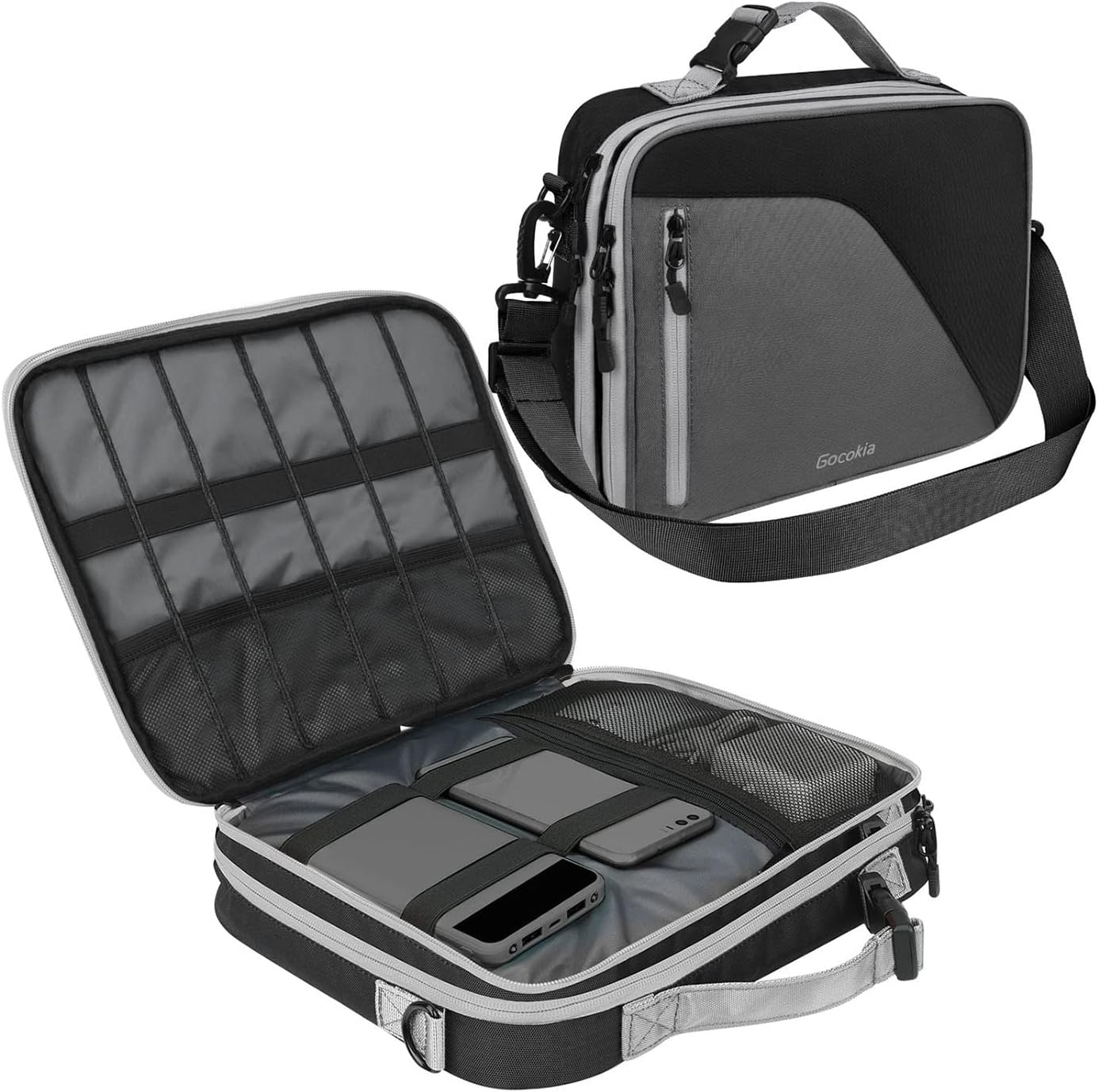 Double Layer Travel Cable Organizer Bag, Storage for Switch,Electronic Bag for 11.6&rsquo;&rsquo;Laptop,Table -Gray with Black image number 4