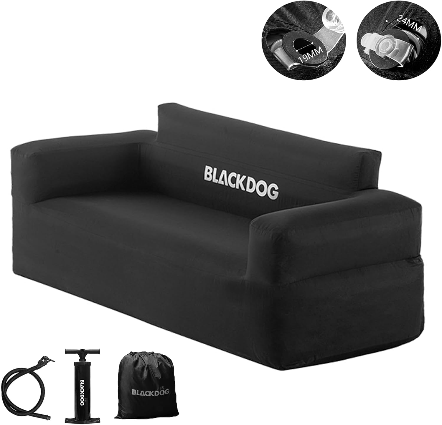 Naturehike Blackdog Outdoor Double Inflatable Sofa, Black Portable Waterproof Couch with Electric Air Pump, Adults Air Couch for Indoor Living, Tent Camping, Beach Travel, Easy Setup (Double) image number 1